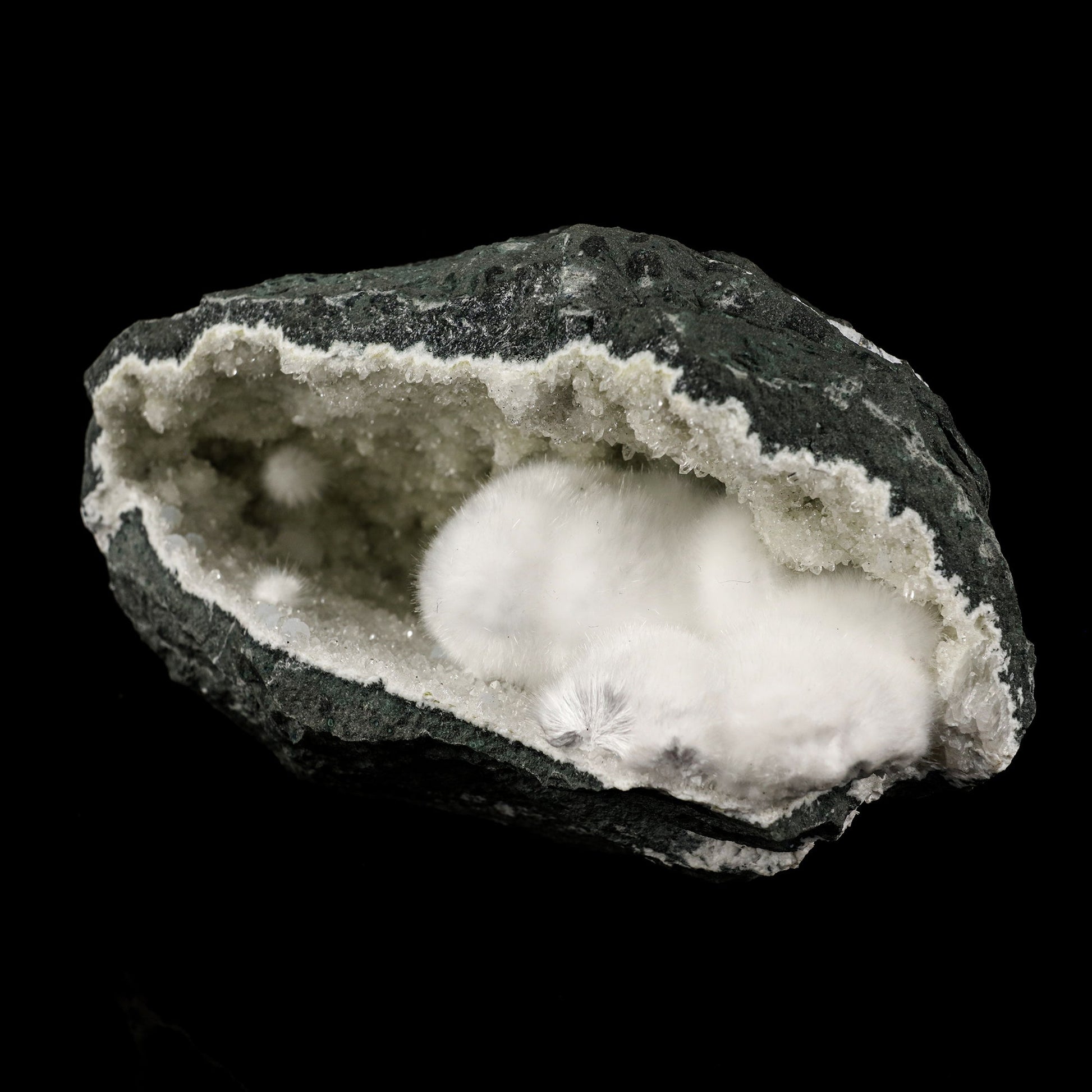 Okenite with Huge Puffballs Inside Chalcedony Geode Natural Mineral Specimen # B 6143 Okenite Superb Minerals 