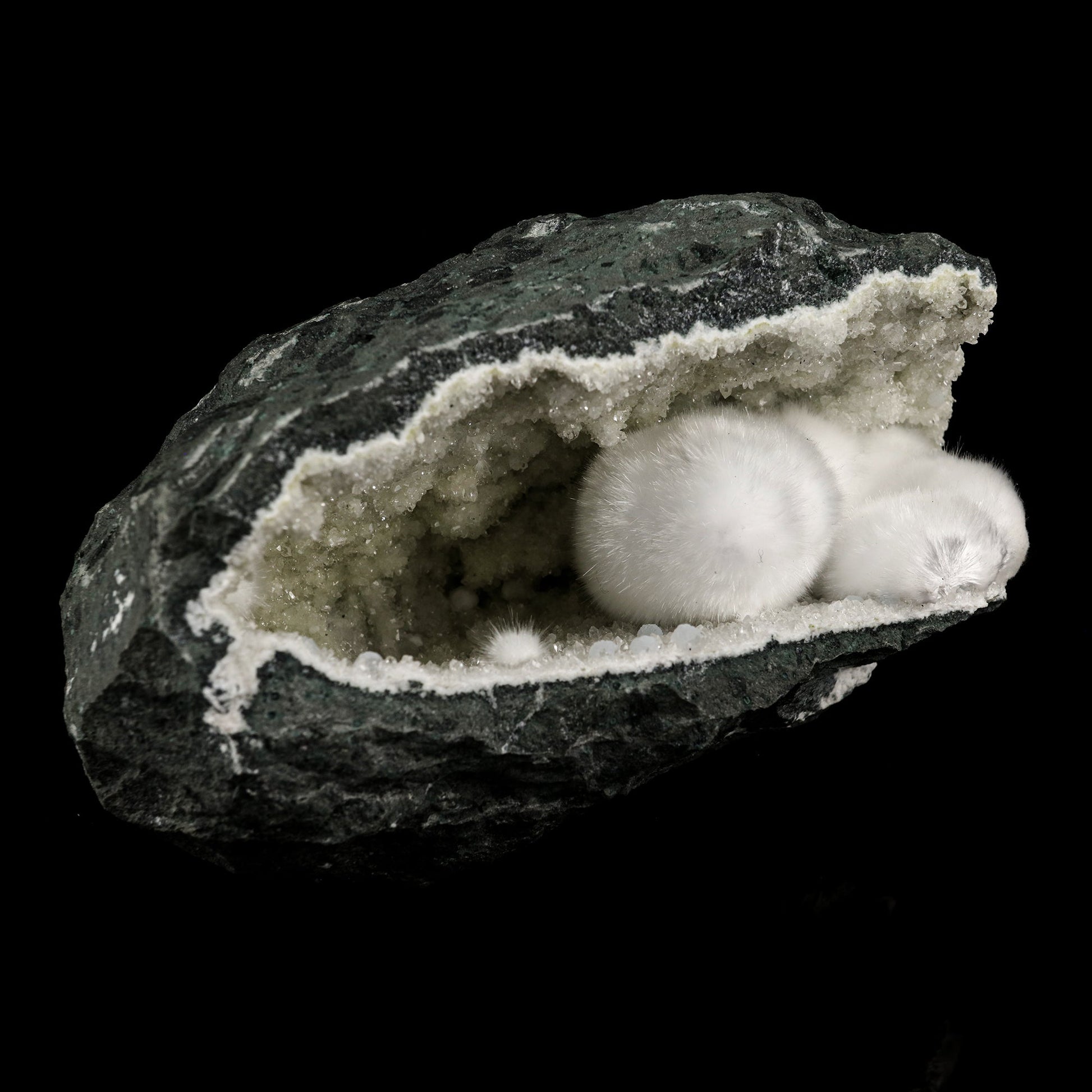 Okenite with Huge Puffballs Inside Chalcedony Geode Natural Mineral Specimen # B 6143 Okenite Superb Minerals 