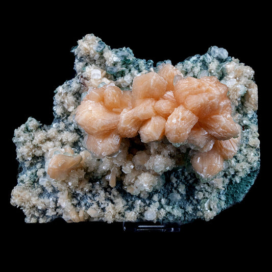 One time find of bright orange crystals with Unusual growth of Green Marshy Apophyllite - #C6 Stilbite Superb Minerals 