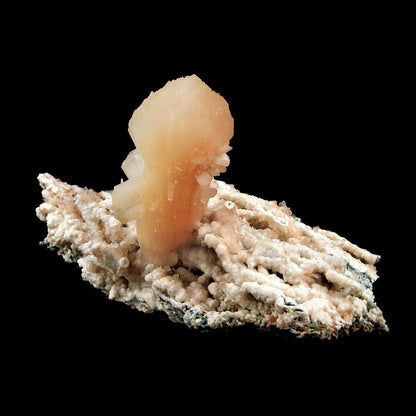 Pink Stilbite Crystal on Chalcedony Natural Coral Formation # B 2603 his is an intergrown group of lustrous, translucent, terra-cotta colored Stilbite on Chalcedony natural coral formation. Primary Mineral(s): Stilbite Secondary Mineral(s): N/AMatrix: Chalcedony19 cm x 14 cm750 GmsLocality: Aurangabad, Maharashtra, IndiaYear of Discovery: 2018