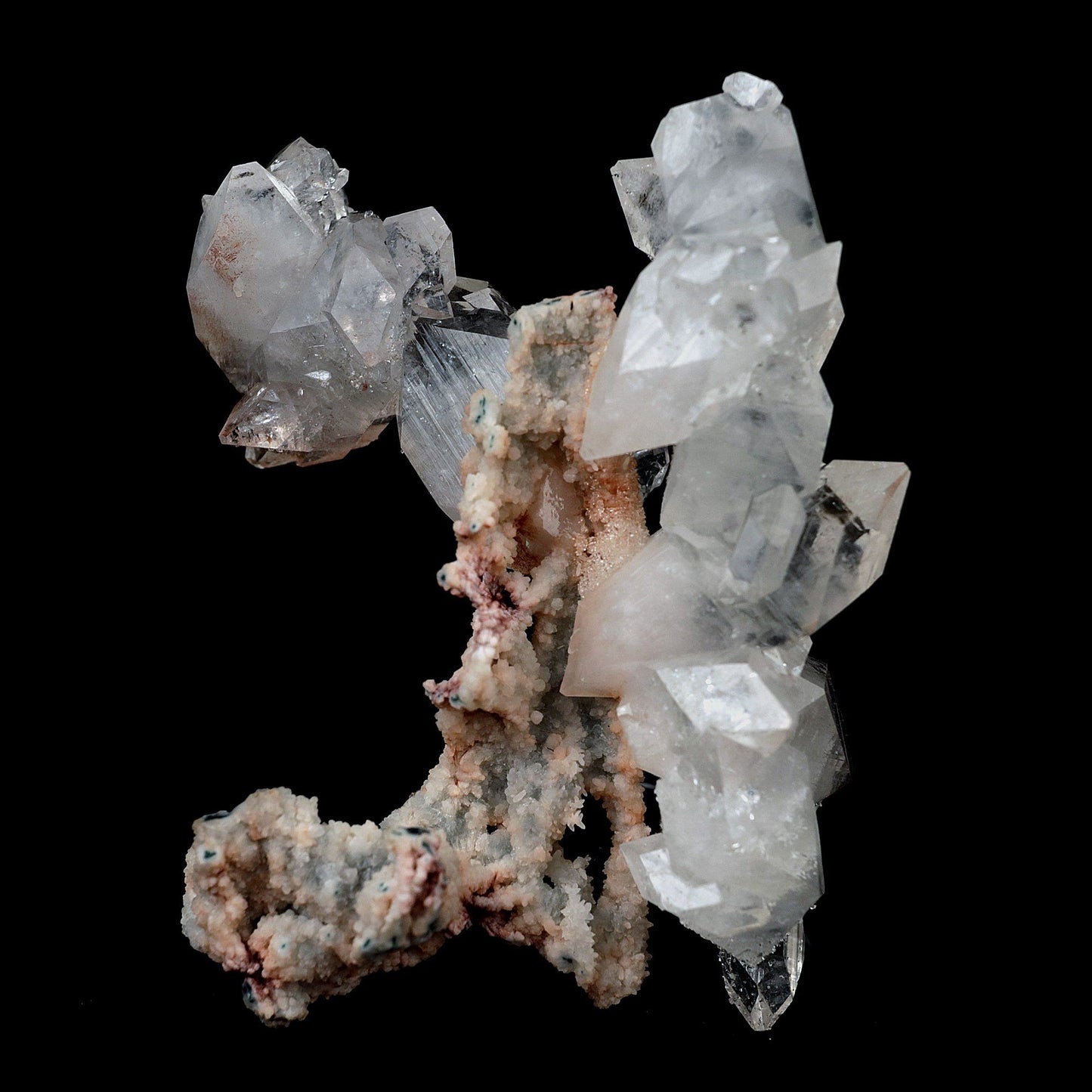 Pointed Apophyllite with Stilbite On Chalcedony Natural Mineral # B 4…  https://www.superbminerals.us/products/pointed-apophyllite-with-stilbite-on-chalcedony-natural-mineral-b-4178  Features:Very fine classic Apophyllite specimen with Stilbite on Quartz from the Jalgaon area Deccan Trap flood Basalts. Sharply formed crystals of Apophyllite, displaying strong development of prism and pyramidal faces. Crystals of Apophyllite have pleasing color less gemmy pyramidal areas due to hematite inclusions