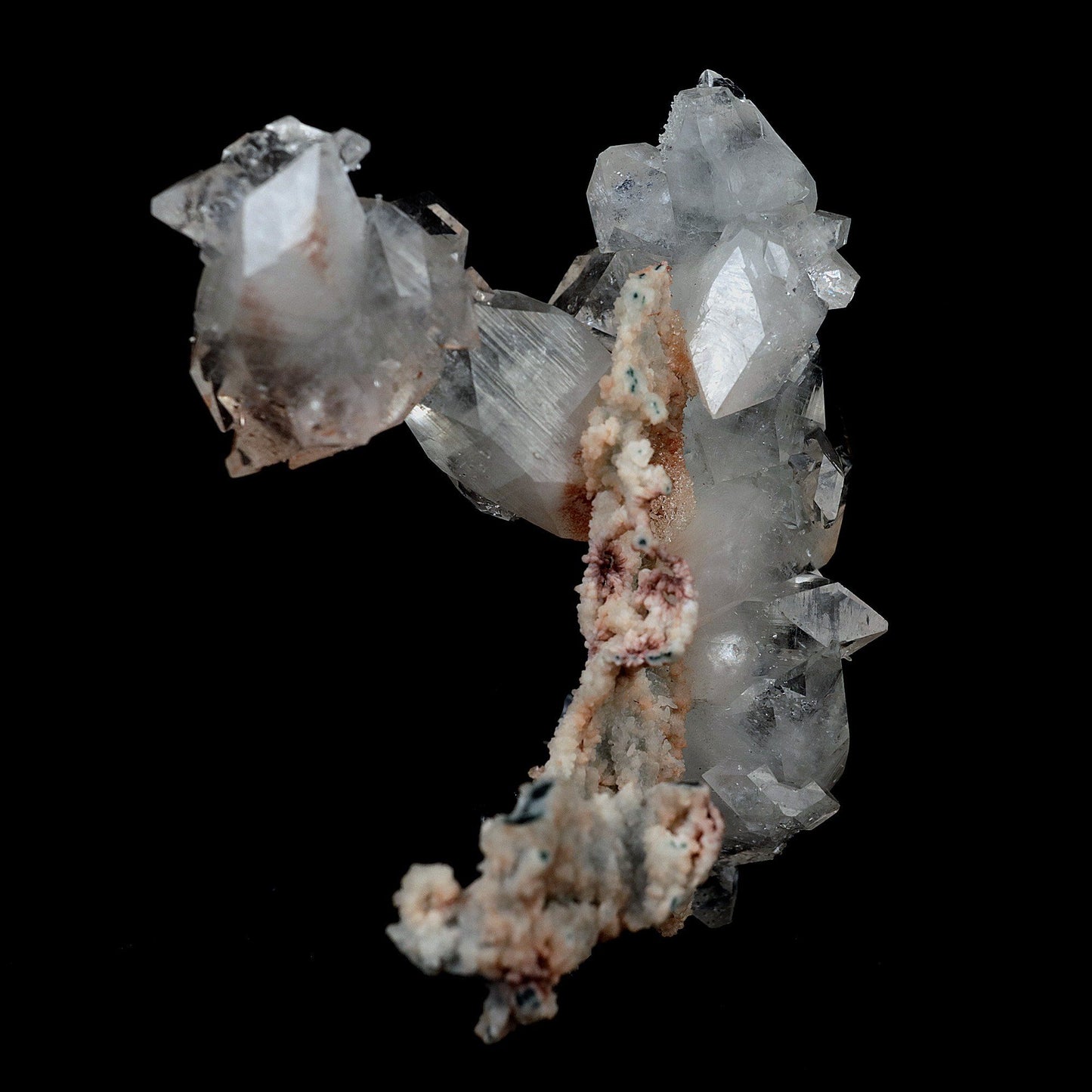 Pointed Apophyllite with Stilbite On Chalcedony Natural Mineral # B 4…  https://www.superbminerals.us/products/pointed-apophyllite-with-stilbite-on-chalcedony-natural-mineral-b-4178  Features:Very fine classic Apophyllite specimen with Stilbite on Quartz from the Jalgaon area Deccan Trap flood Basalts. Sharply formed crystals of Apophyllite, displaying strong development of prism and pyramidal faces. Crystals of Apophyllite have pleasing color less gemmy pyramidal areas due to hematite inclusions
