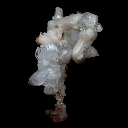 Pointed Apophyllite with Stilbite On Chalcedony Stalactite # B 4179  https://www.superbminerals.us/products/pointed-apophyllite-with-stilbite-on-chalcedony-stalactite-b-4179  Features:Very fine classic Apophyllite specimen with Stilbite on Quartz from the Jalgaon area Deccan Trap flood Basalts. Sharply formed crystals of Apophyllite, displaying strong development of prism and pyramidal faces. Crystals of Apophyllite have pleasing color less gemmy pyramidal areas due to hematite inclusions 