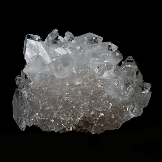 Pointed Clear Apophyllite Crystals on MM Quartz Natural Mineral Specim…  https://www.superbminerals.us/products/pointed-clear-apophyllite-crystals-on-mm-quartz-natural-mineral-specimen-b-4125  Features:This is a beautifully balanced and aesthetic specimen of water clear, transparent Apophyllite. Positioned perfectly in the center of a mass of lustrous Apophyllite crystals, is a large, perfect pyramidal Apophyllite crystal, but to the left is a large rectangular crystal, contrasting two distinct crystal