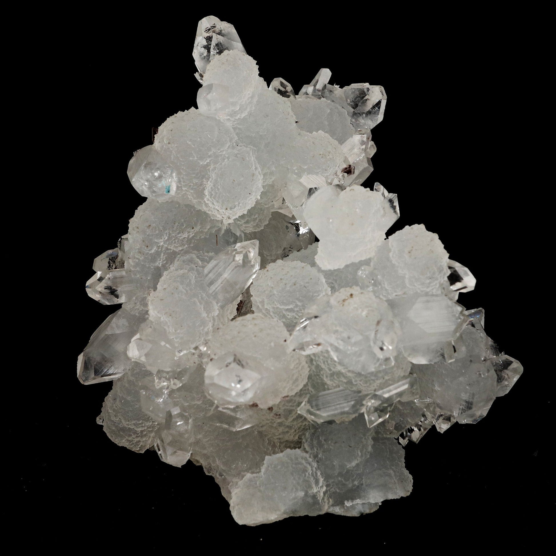 Pointed Clear Apophyllite on Chalcedony Natural Mineral Specimen # B …  https://www.superbminerals.us/products/pointed-clear-apophyllite-on-chalcedony-natural-mineral-specimen-b-5212  Features: One big intersecting doubly-terminated crystal of colorless Apophyllite perched on small plate of white chalcedony Microcrystals. The tip of the smaller crystal is cleaved with a clean surface. Primary Mineral(s): ApophylliteSecondary Mineral(s): N/AMatrix: Chalcedony 3.5 Inch x 3 InchWeight : 302 