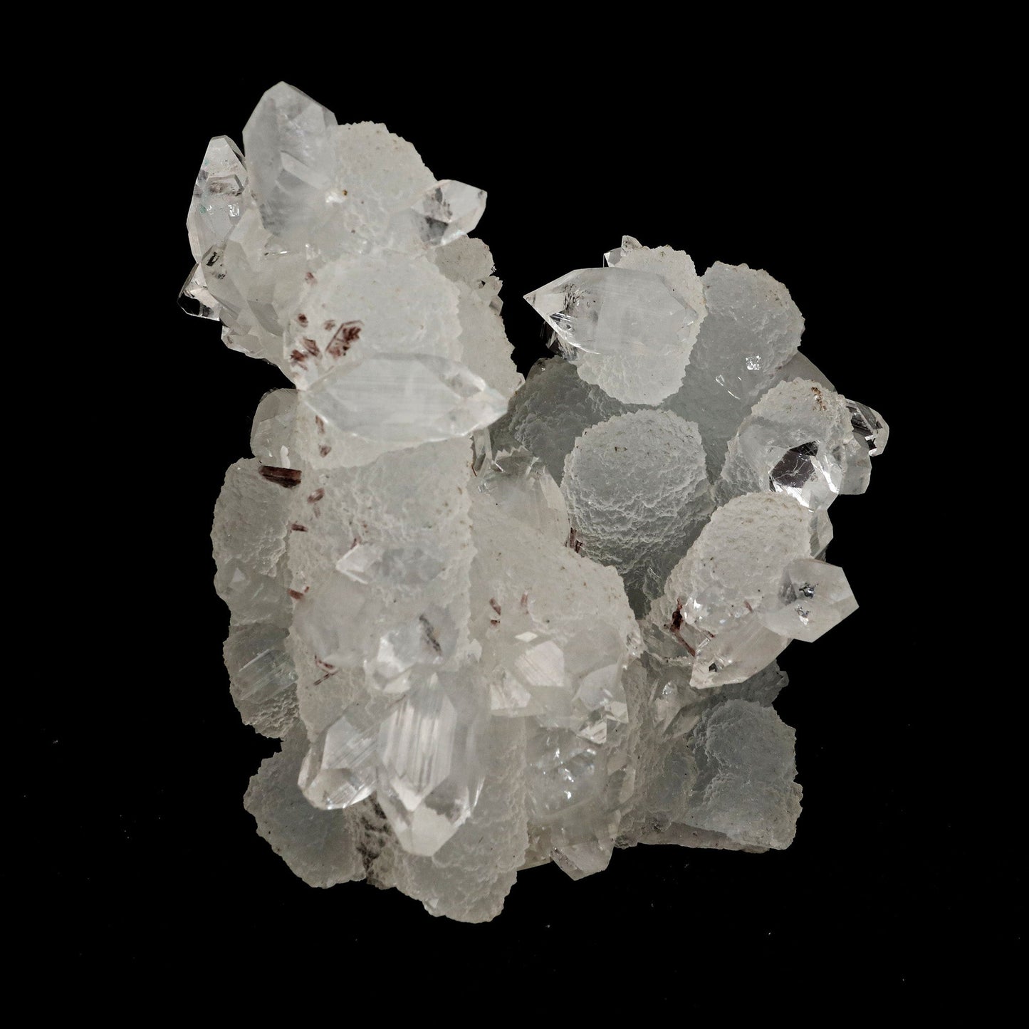 Pointed Clear Apophyllite on Chalcedony Natural Mineral Specimen # B …  https://www.superbminerals.us/products/pointed-clear-apophyllite-on-chalcedony-natural-mineral-specimen-b-5212  Features: One big intersecting doubly-terminated crystal of colorless Apophyllite perched on small plate of white chalcedony Microcrystals. The tip of the smaller crystal is cleaved with a clean surface. Primary Mineral(s): ApophylliteSecondary Mineral(s): N/AMatrix: Chalcedony 3.5 Inch x 3 InchWeight : 302 