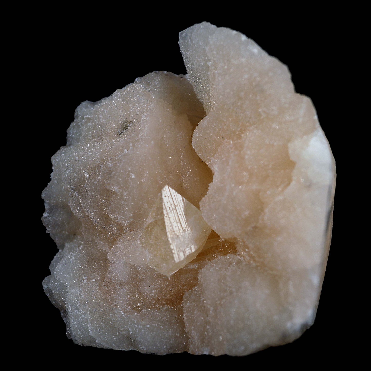 Powellite Fluorescent Mineral with Apophyllite Stilbite Natural Minera…  https://www.superbminerals.us/products/powellite-with-apophyllite-stilbite-natural-mineral-specimen-b-4022  Features:Powellite is the rarest and most desirable mineral from the famed Deccan Trap basalt's of India. These two glassy and gemmy, yellow-orange crystals rest on less developed Powellite, which in turn rests on a matrix of massive pink Stilbite & Apophyllite. Showy and highly representative combination material