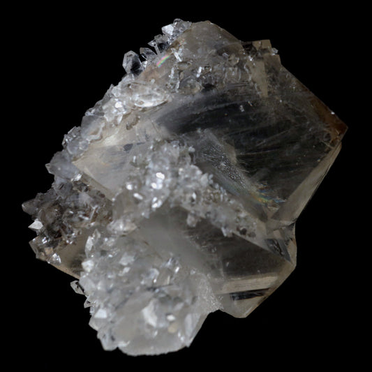 Pseudo Calcite with Apophyllite Natural Mineral Specimen # B 4876  https://www.superbminerals.us/products/calcite-cube-with-apophyllite-natural-mineral-specimen-b-4876  Features: With one of the best Indian Calcites, lustrous Apophyllite, and a truly excellent combo piece, this is truly exceptional.&nbsp;The Calcite in the middle of the piece is quite gorgeous on the front edge, with outstanding brilliance and gemminess.&nbsp;The front edge serves as the primary