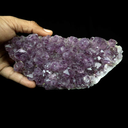 Purple Amethyst Plate Natural Mineral Specimen # B 4374  https://www.superbminerals.us/products/purple-amethyst-plate-natural-mineral-specimen-b-4374  Features:A very large plate of lustrous, large deep-purple Amethyst crystals with two clusters (one large and one smaller) of highly translucent, colorless, intergrown parallel “nailhead spar” crystals emanating from the center of the plate of Amethyst. It is incredible! Amazing color, luster, symmetry and crystal 