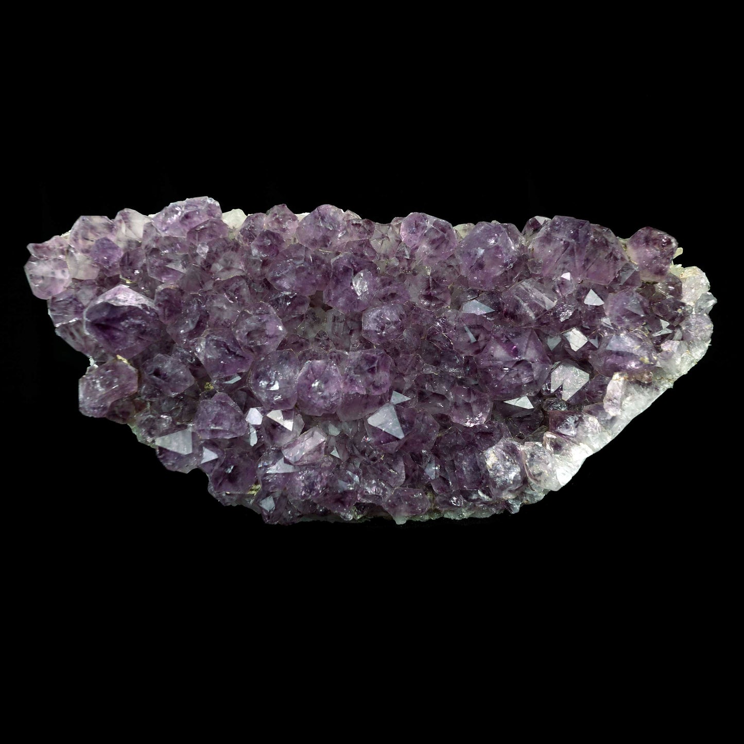 Purple Amethyst Plate Natural Mineral Specimen # B 4374  https://www.superbminerals.us/products/purple-amethyst-plate-natural-mineral-specimen-b-4374  Features:A very large plate of lustrous, large deep-purple Amethyst crystals with two clusters (one large and one smaller) of highly translucent, colorless, intergrown parallel “nailhead spar” crystals emanating from the center of the plate of Amethyst. It is incredible! Amazing color, luster, symmetry and crystal 