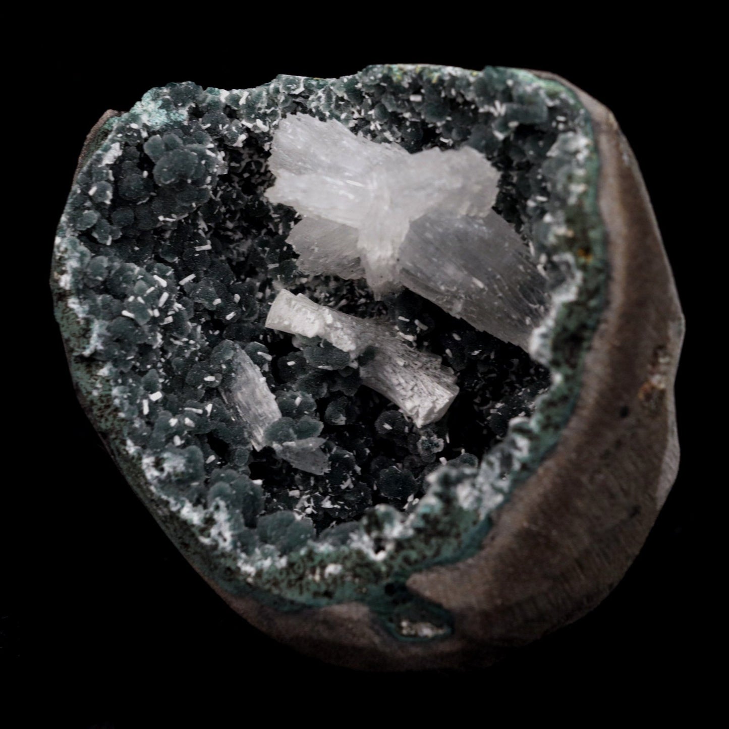 Rare Find Epi-Stilbite Inside Black Chalcedony Natural Mineral Specime…  https://www.superbminerals.us/products/rare-find-epi-stilbite-inside-black-chalcedony-natural-mineral-specimen-b-4736  Features: Beautiful, complete, radial aggregates of white Epistilbite on basalt matrix make this a one-of-a-kind find. The entire Epistilbite collection is unblemished, and the object shines out wonderfully in the collection. Although Epistilbite crystals found outside of India are often small, the greatest examples