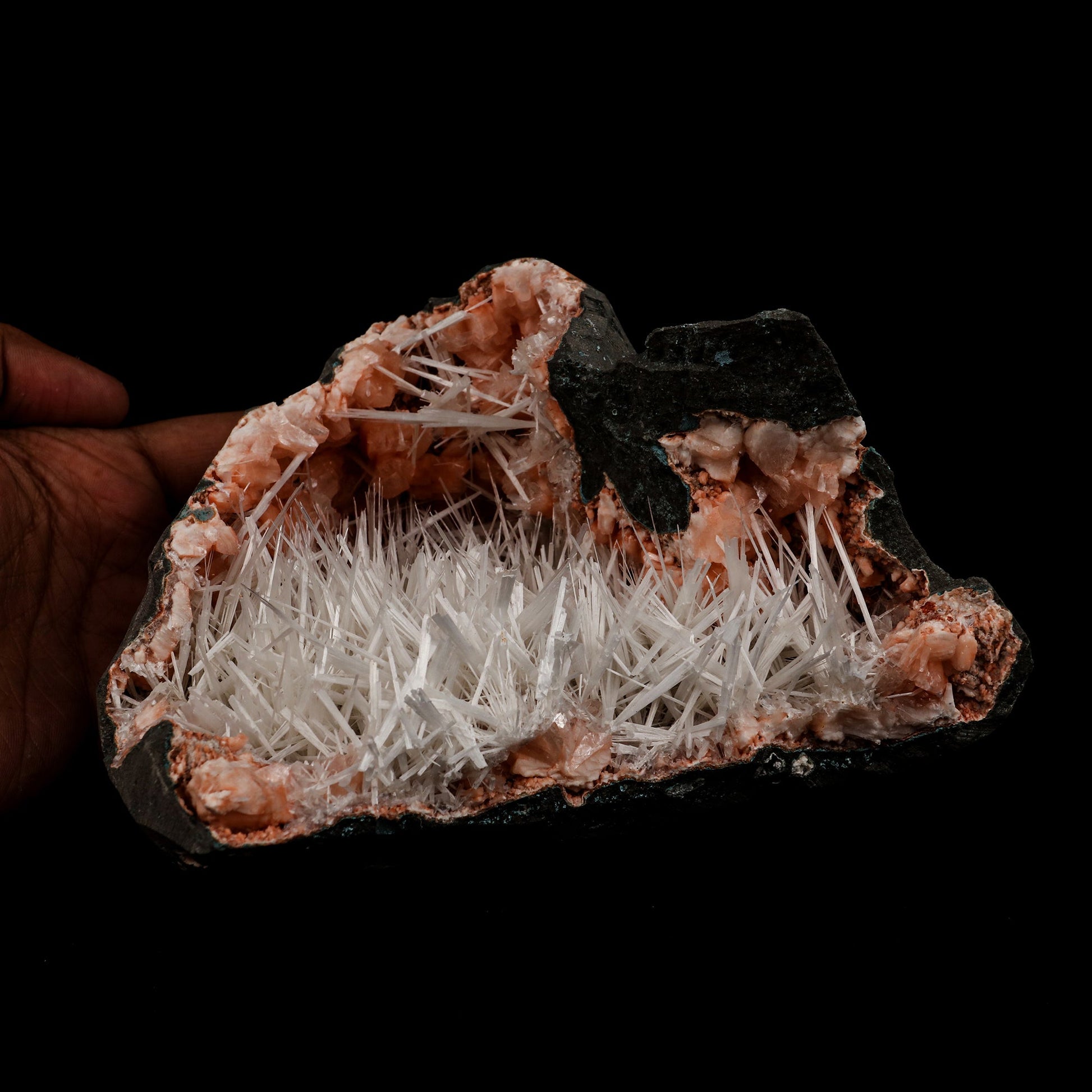 Scolecite Accular Sprays Inside Heulandite Geode Natural Mineral Specimen # B 5328 Scolecite Superb Minerals 