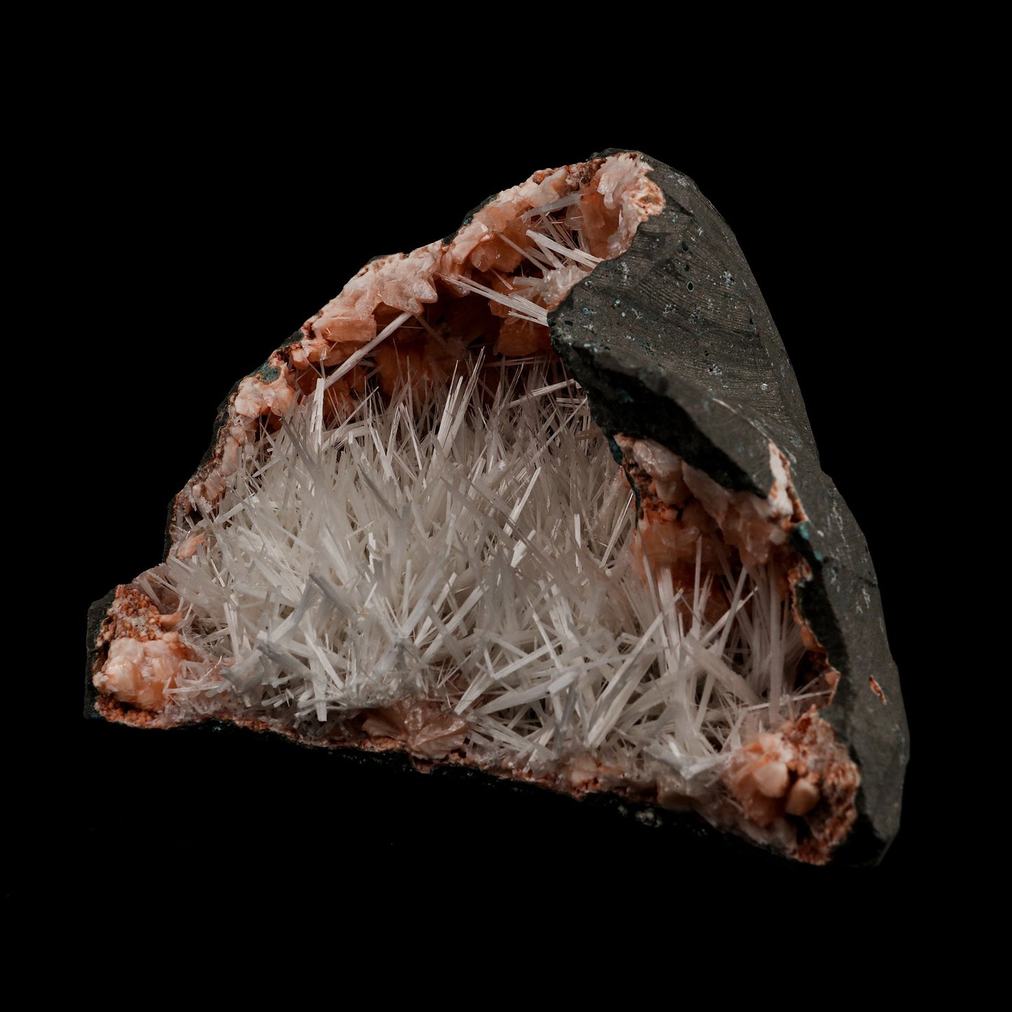 Scolecite Accular Sprays Inside Heulandite Geode Natural Mineral Specimen # B 5328 Scolecite Superb Minerals 