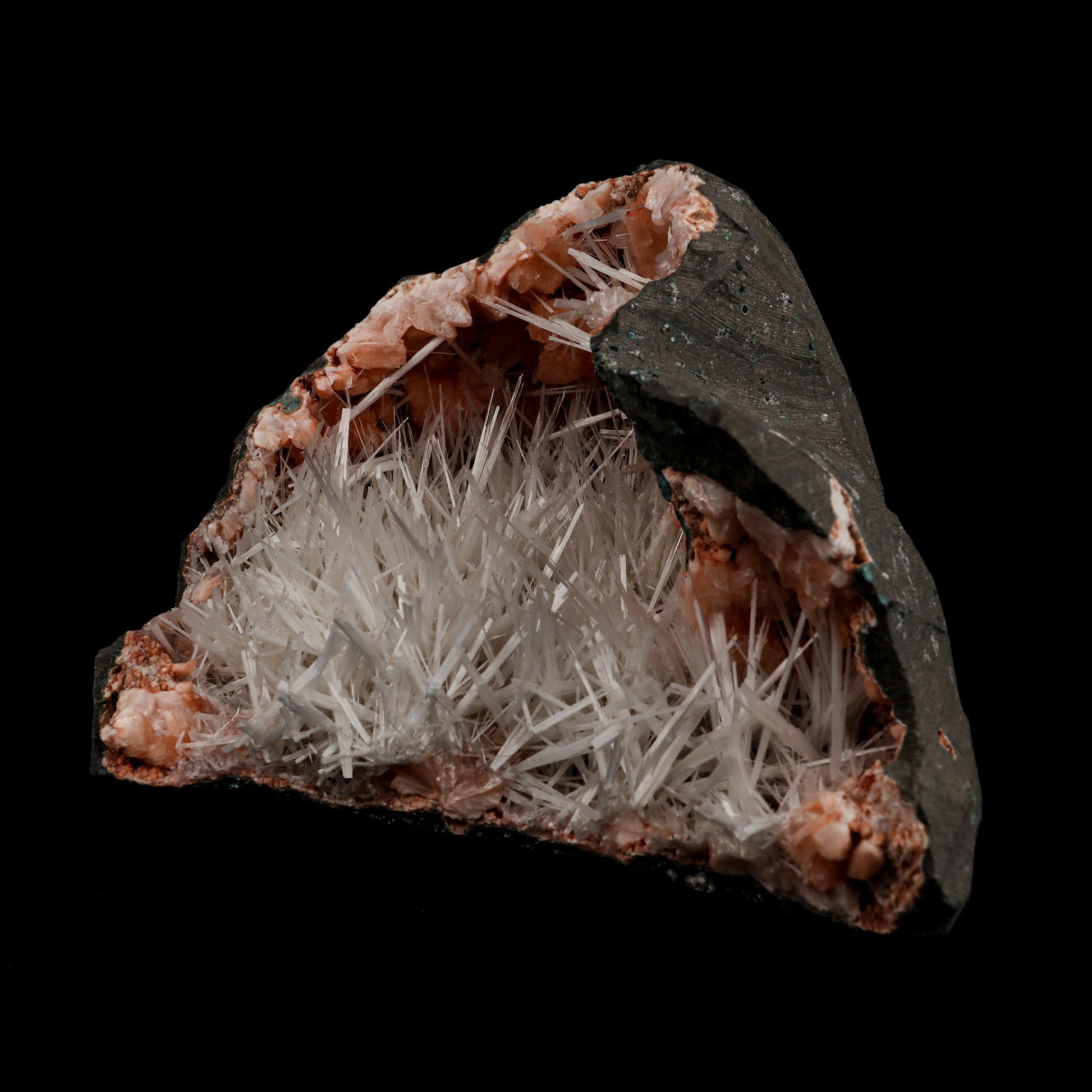 Scolecite Accular Sprays Inside Heulandite Geode Natural Mineral Specimen # B 5328 Scolecite Superb Minerals 