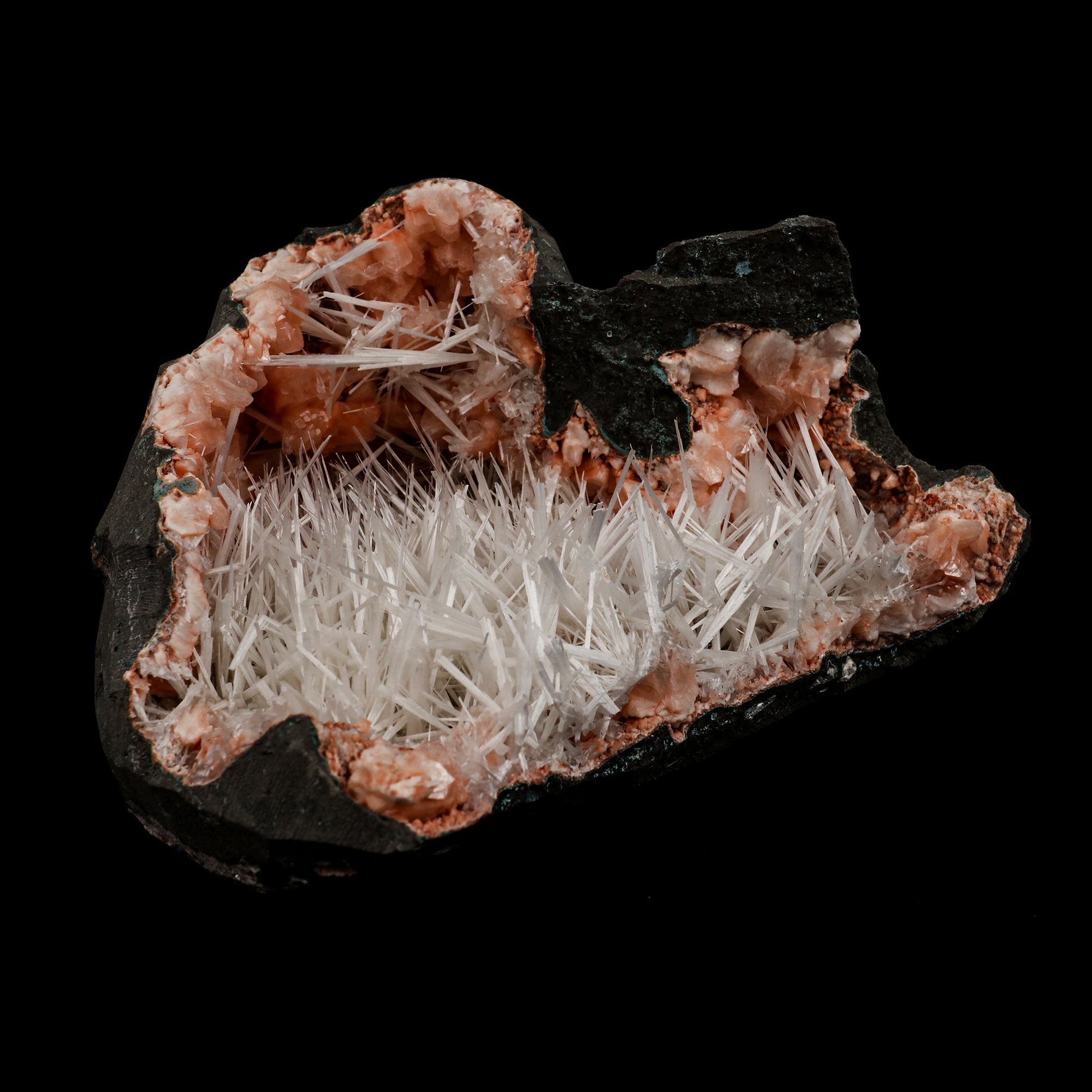 Scolecite Accular Sprays Inside Heulandite Geode Natural Mineral Specimen # B 5328 Scolecite Superb Minerals 