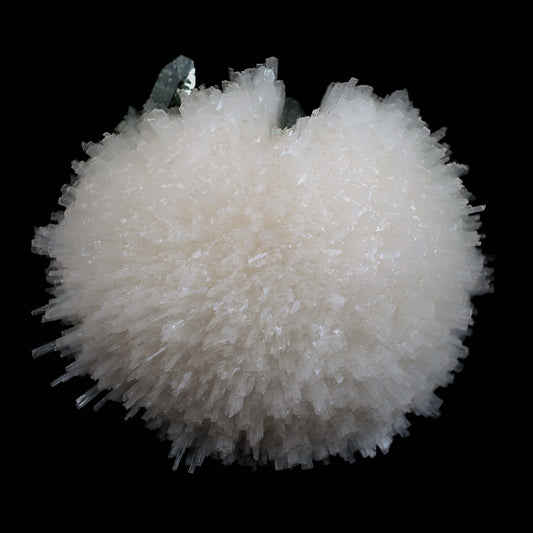 Scolecite Ball with Green Apophyllite Natural Mineral Specimen # B 45…  https://www.superbminerals.us/products/scolecite-ball-with-green-apophyllite-natural-mineral-specimen-b-4526  Features:Very rich porcupine quill spray of glassy scolecite needles is artistically set on the basalt matrix, which is covered with mint-green, frosted, Tetragonal Apophyllite crystals. Large combination material that is both outstanding and rare in today's market. Primary Mineral(s): ScoleciteSecondary Mineral