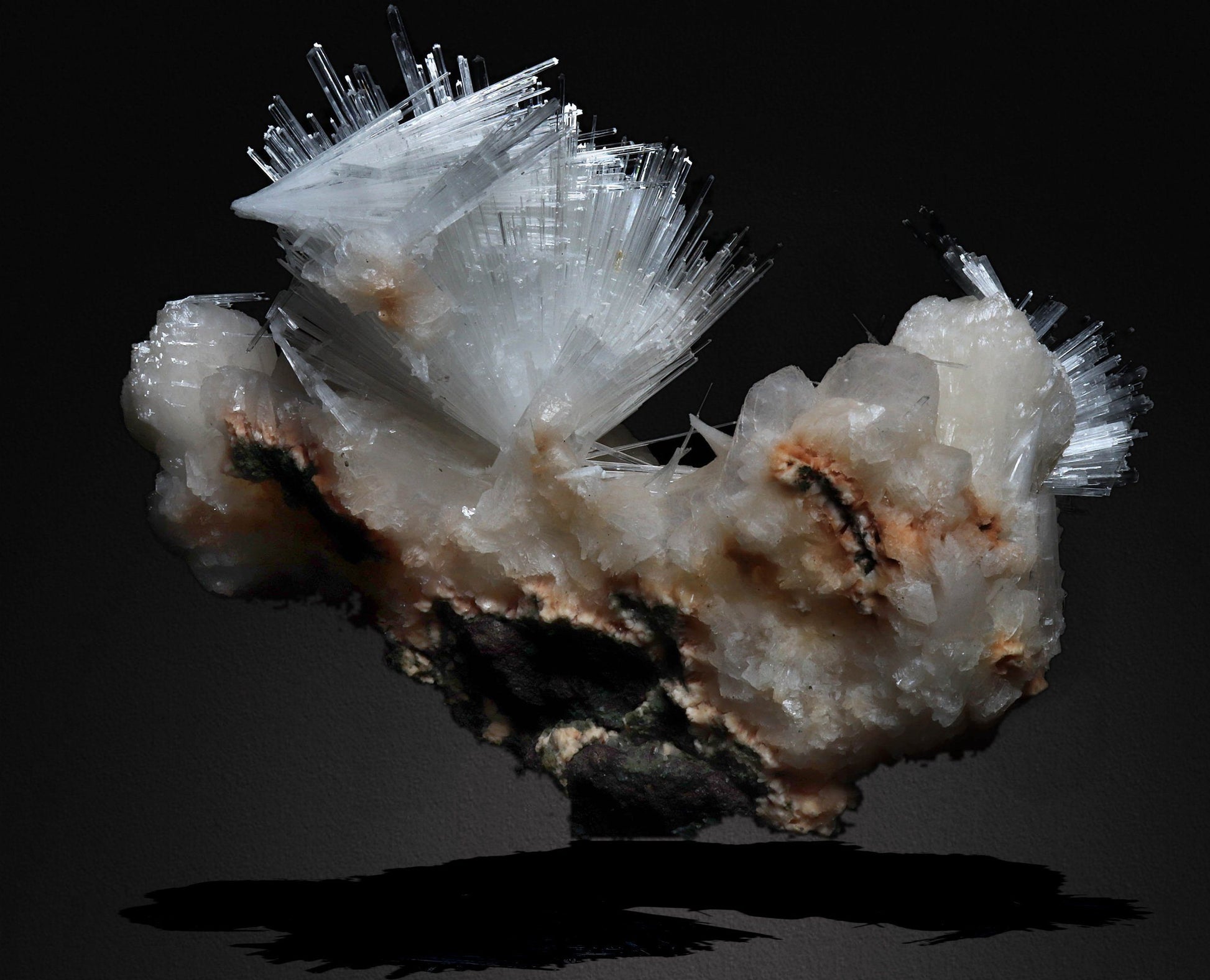 Scolecite Glassy Spray Formation on Stilbite #W04 Scolecite Superb Minerals 