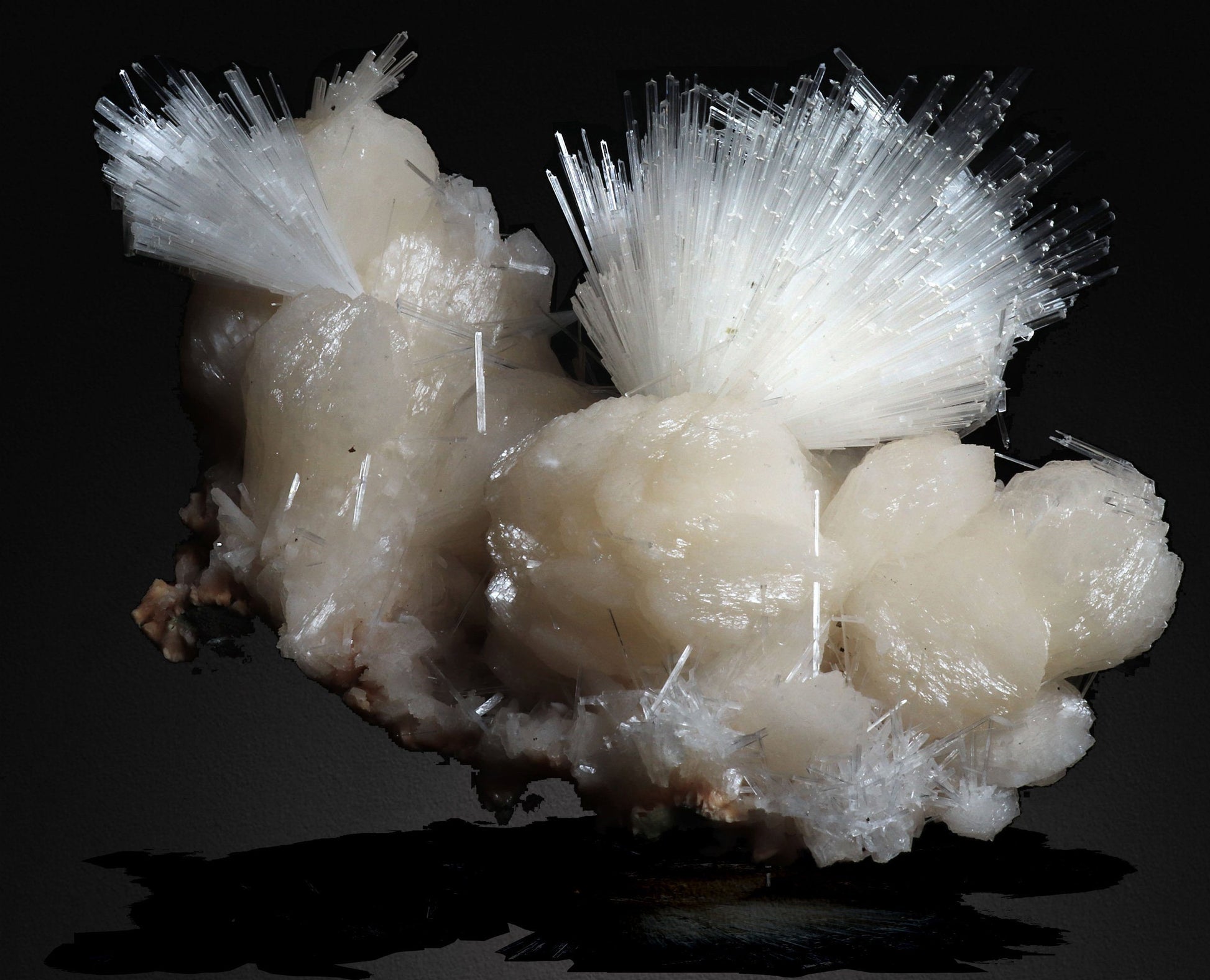 Scolecite Glassy Spray Formation on Stilbite #W04 Scolecite Superb Minerals 