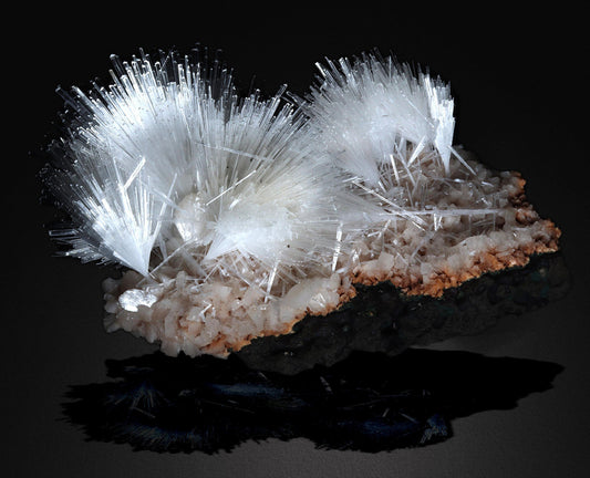 Scolecite Glassy Spray Formation with Stilbite Crystals on Heulandite #W03 Scolecite Superb Minerals 