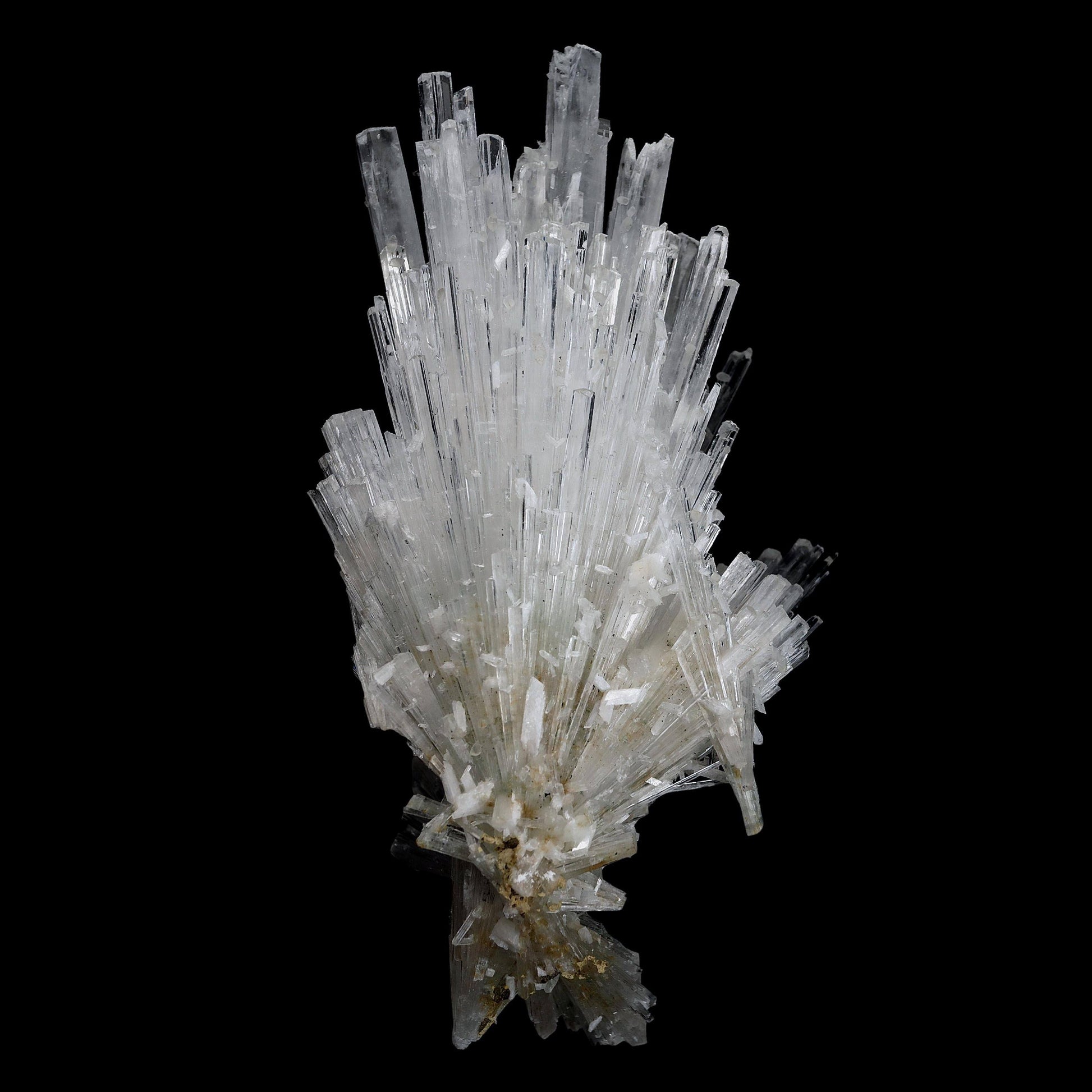 Scolecite Glassy Spray Natural Mineral Specimen # B 4608  https://www.superbminerals.us/products/scolecite-glassy-spray-natural-mineral-specimen-b-4608  Features: A large, tapered spray of elongated colorless Scolecite crystals. The Scolecite crystals are glassy and highly translucent with transparent terminations. A beautiful specimen in excellent condition.Primary Mineral(s): Scolecite
