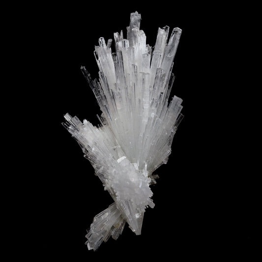 Scolecite Glassy Spray Natural Mineral Specimen # B 4608  https://www.superbminerals.us/products/scolecite-glassy-spray-natural-mineral-specimen-b-4608  Features: A large, tapered spray of elongated colorless Scolecite crystals. The Scolecite crystals are glassy and highly translucent with transparent terminations. A beautiful specimen in excellent condition.Primary Mineral(s): Scolecite