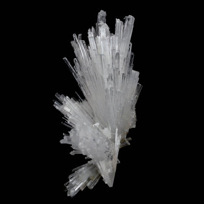 Scolecite Glassy Spray Natural Mineral Specimen # B 4608  https://www.superbminerals.us/products/scolecite-glassy-spray-natural-mineral-specimen-b-4608  Features: A large, tapered spray of elongated colorless Scolecite crystals. The Scolecite crystals are glassy and highly translucent with transparent terminations. A beautiful specimen in excellent condition.Primary Mineral(s): Scolecite