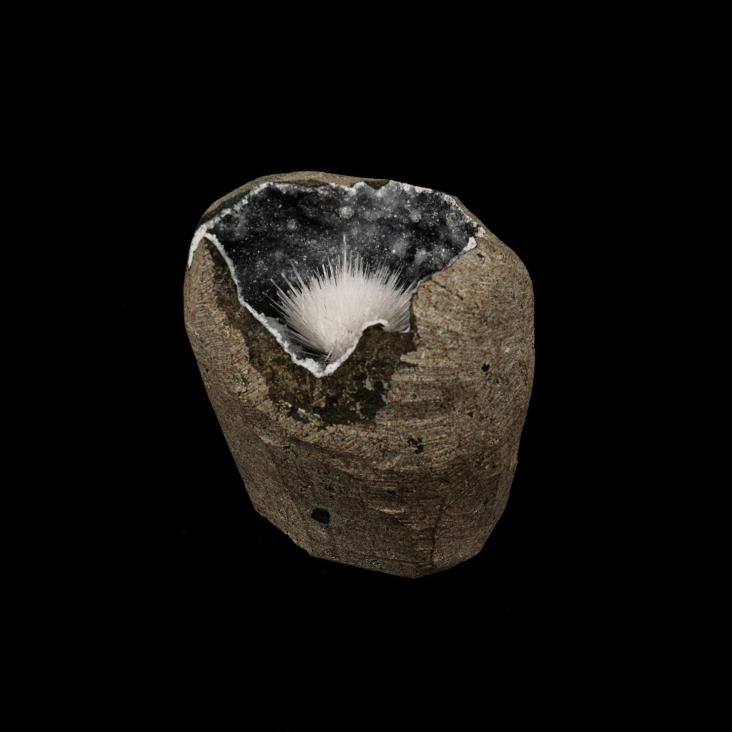 Scolecite Inside MM Quartz Geode Natural Mineral Specimen # B 6166 Scolecite Superb Minerals 