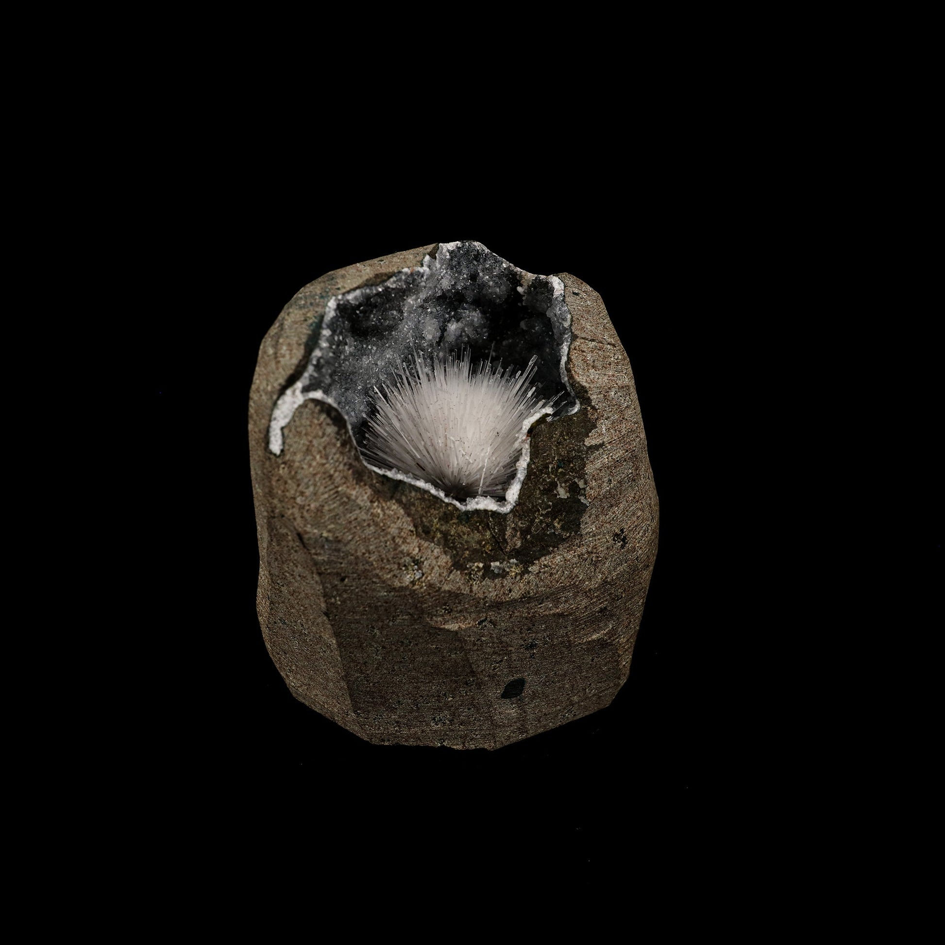 Scolecite Inside MM Quartz Geode Natural Mineral Specimen # B 6166 Scolecite Superb Minerals 