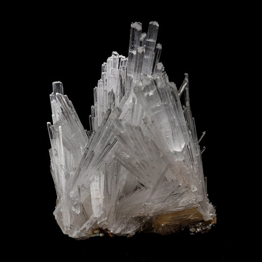 Scolecite Intergrown Sprays on Stilbite Natural Mineral Specimen # B …  https://www.superbminerals.us/products/scolecite-intergrown-sprays-natural-mineral-specimen-b-5207  Features: Recent discoveries in Nashik have yielded some spectacular intergrown jackstraw sprays of glassy, iridescent, clear to translucent scolecite prism. STUNNING. The stunning crystals extend in every direction. Primary Mineral(s): ScoleciteSecondary Mineral(s): N/AMatrix: N/A 6 Inch x 5 InchWeight : 505 