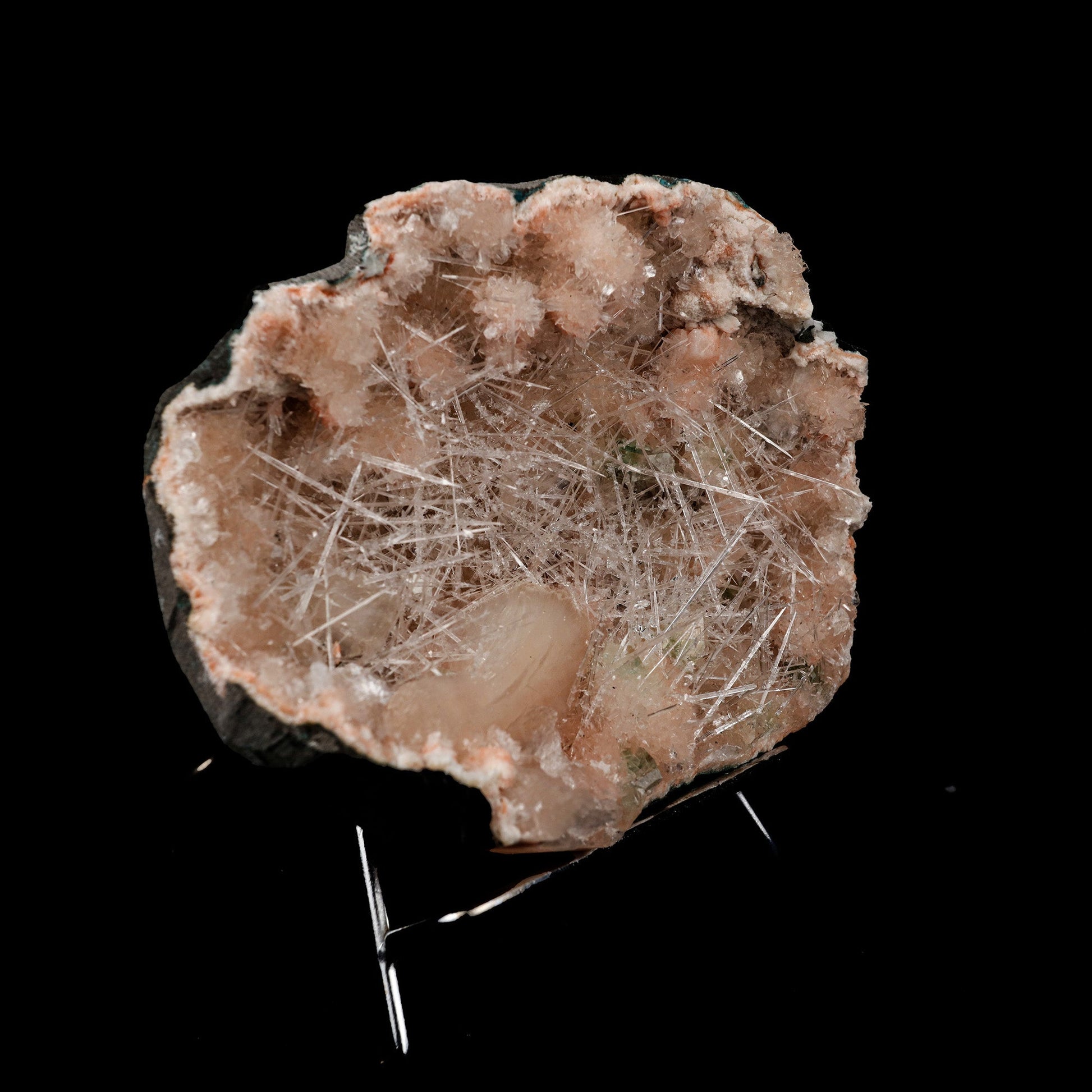 Scolecite Mesh Formation On Stilbite, Heulandite Natural Mineral Speci…  https://www.superbminerals.us/products/scolecite-mesh-formation-on-stilbite-heulandite-natural-mineral-specimen-b-5258  Features: Scholecite crystals are interspersed throughout a very large Geode which is lined with beige Heulandite crystals. The sprays of Scolecite crystals are glossy, colourless, highly translucent, acicular (needle-like) in shape. 
