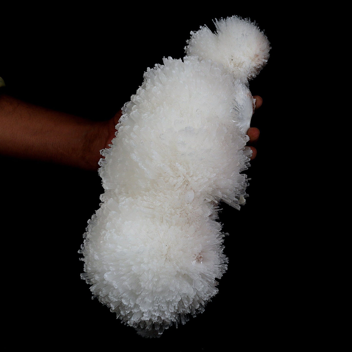 Scolecite Sphere on Matrix Natural Mineral Specimen # B 4763  https://www.superbminerals.us/products/scolecite-sphere-on-matrix-natural-mineral-specimen-b-4763  Features: This is a very rare and sculptural "starburst" of scolecite lathes from recent Pune discoveries that are thick, terminated, glassy, clear to translucent. By the time the blades reach the center of the piece, they have become quite compact. Colorless apophyllite crystals, strewn around like confetti,