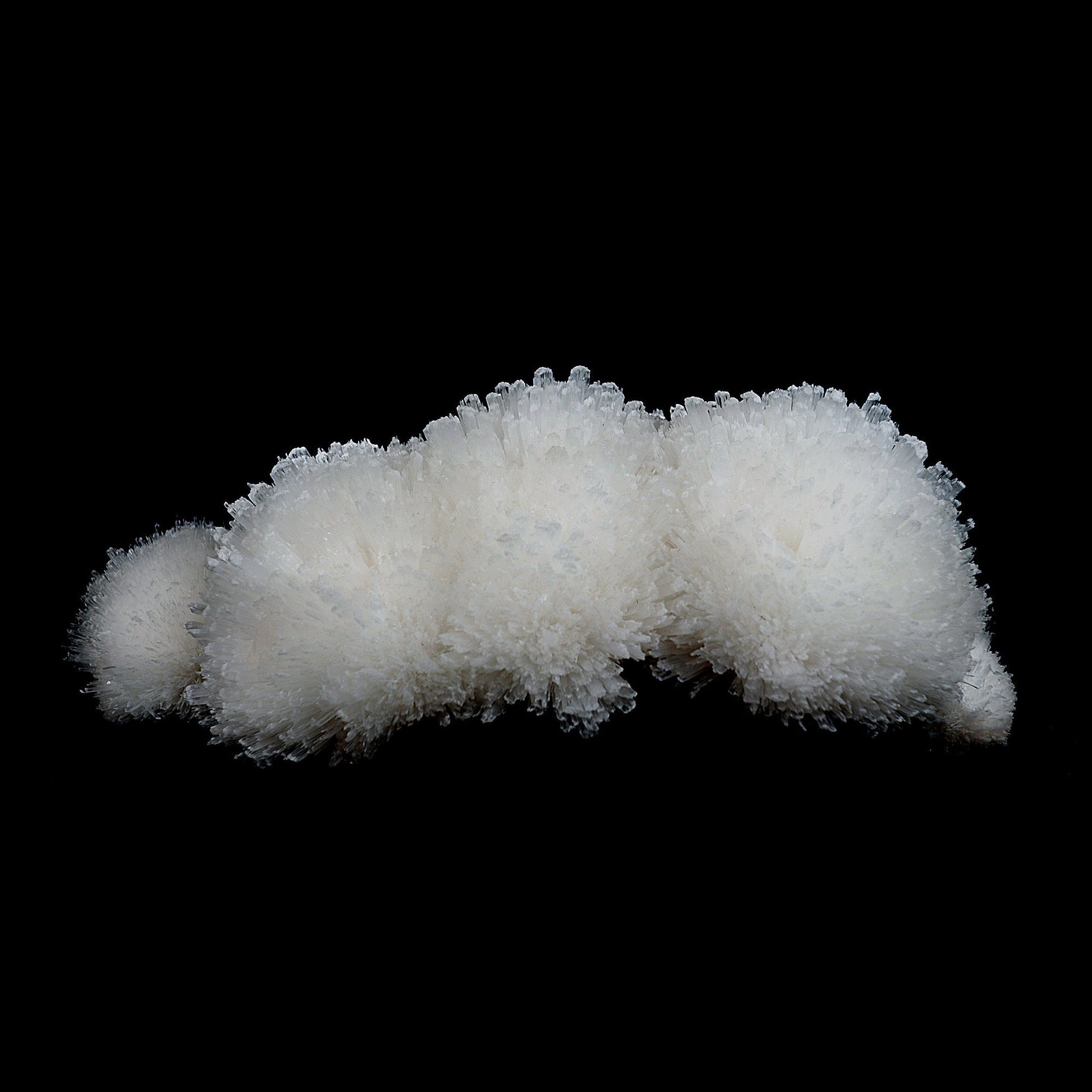 Scolecite Sphere on Matrix Natural Mineral Specimen # B 4763  https://www.superbminerals.us/products/scolecite-sphere-on-matrix-natural-mineral-specimen-b-4763  Features: This is a very rare and sculptural "starburst" of scolecite lathes from recent Pune discoveries that are thick, terminated, glassy, clear to translucent. By the time the blades reach the center of the piece, they have become quite compact. Colorless apophyllite crystals, strewn around like confetti,
