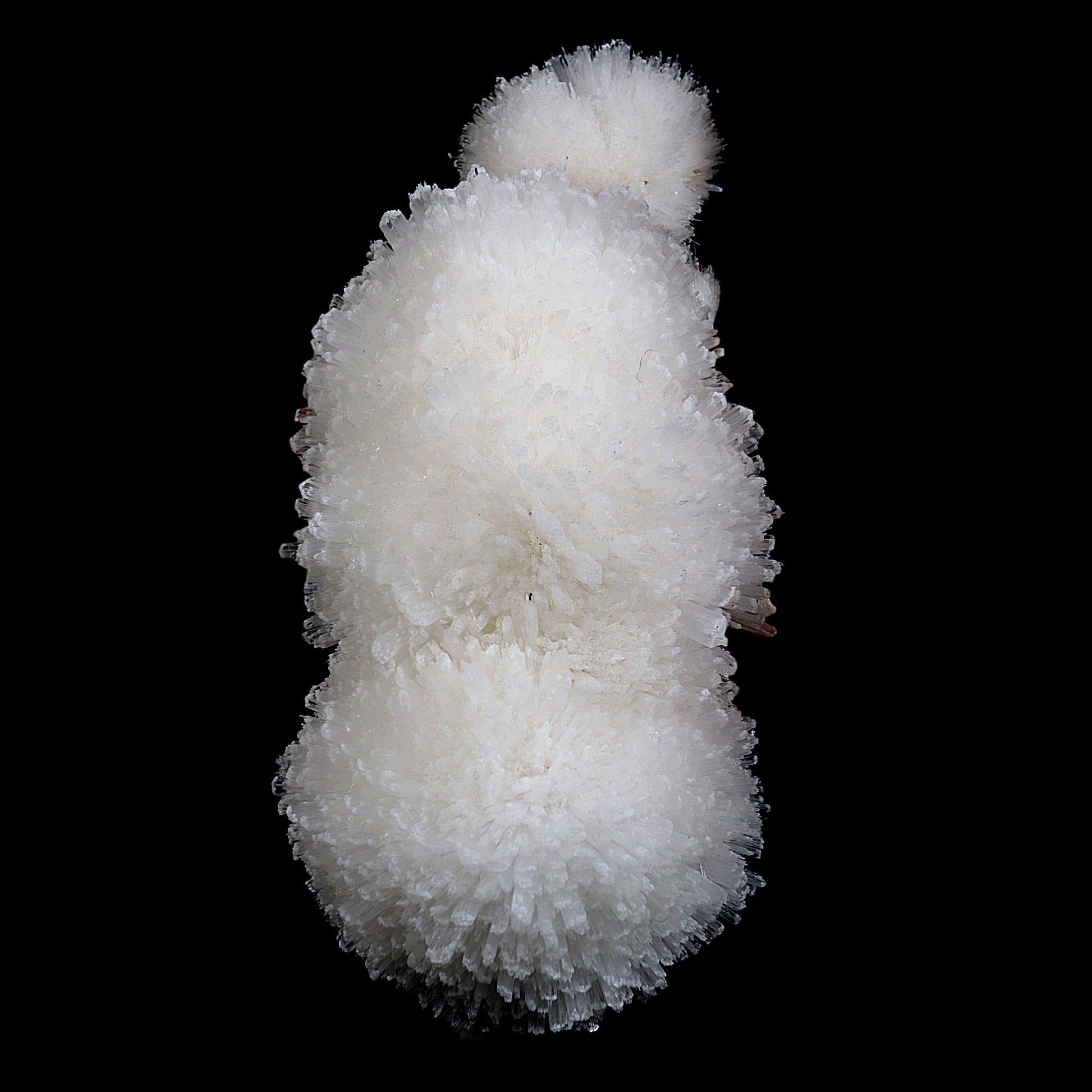 Scolecite Sphere on Matrix Natural Mineral Specimen # B 4763  https://www.superbminerals.us/products/scolecite-sphere-on-matrix-natural-mineral-specimen-b-4763  Features: This is a very rare and sculptural "starburst" of scolecite lathes from recent Pune discoveries that are thick, terminated, glassy, clear to translucent. By the time the blades reach the center of the piece, they have become quite compact. Colorless apophyllite crystals, strewn around like confetti,