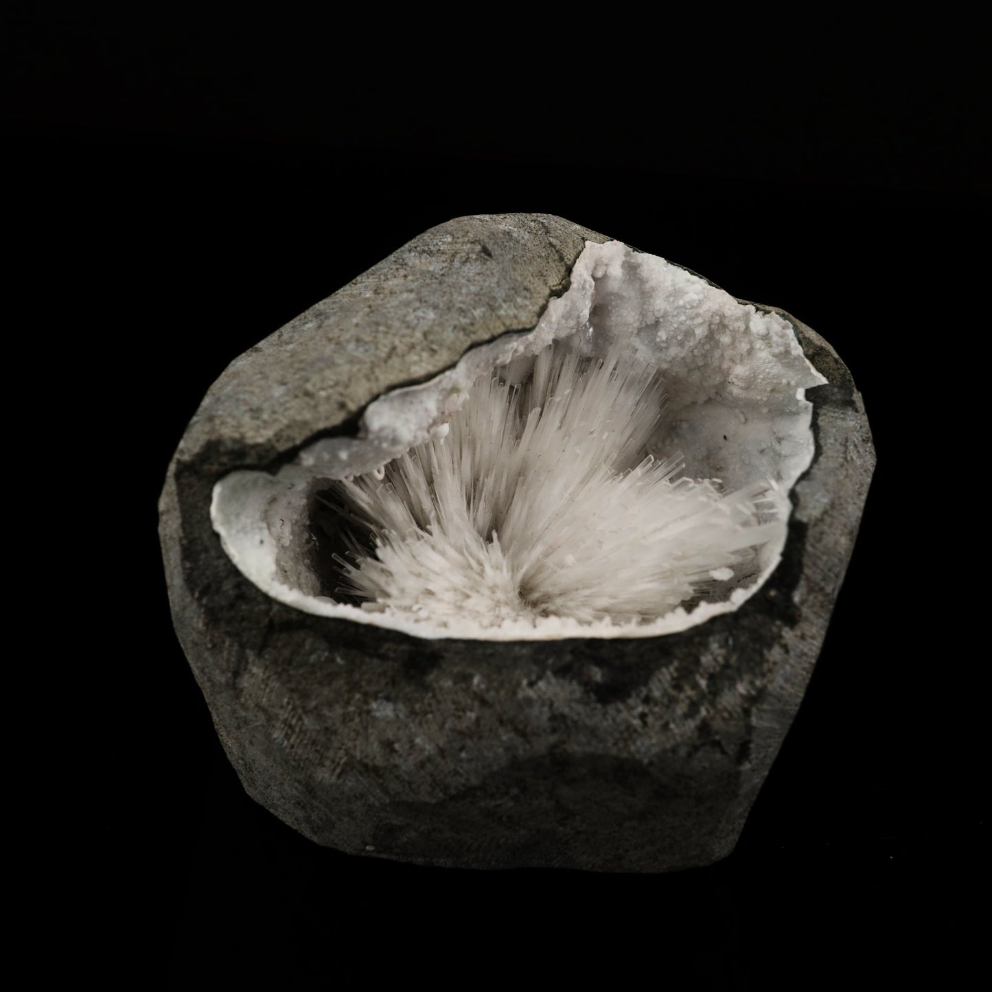 Scolecite Spray Inside Chalcedony Geode Natural Mineral Specimen # B 5636 Scolecite Superb Minerals 