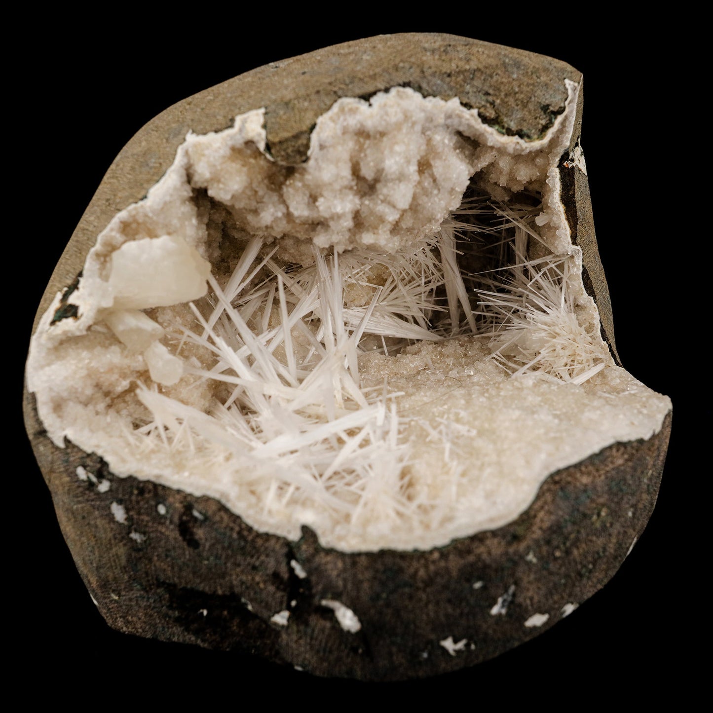 Scolecite Spray Inside Chalcedony Geode Natural Mineral Specimen # B 6142 Scolecite Superb Minerals 