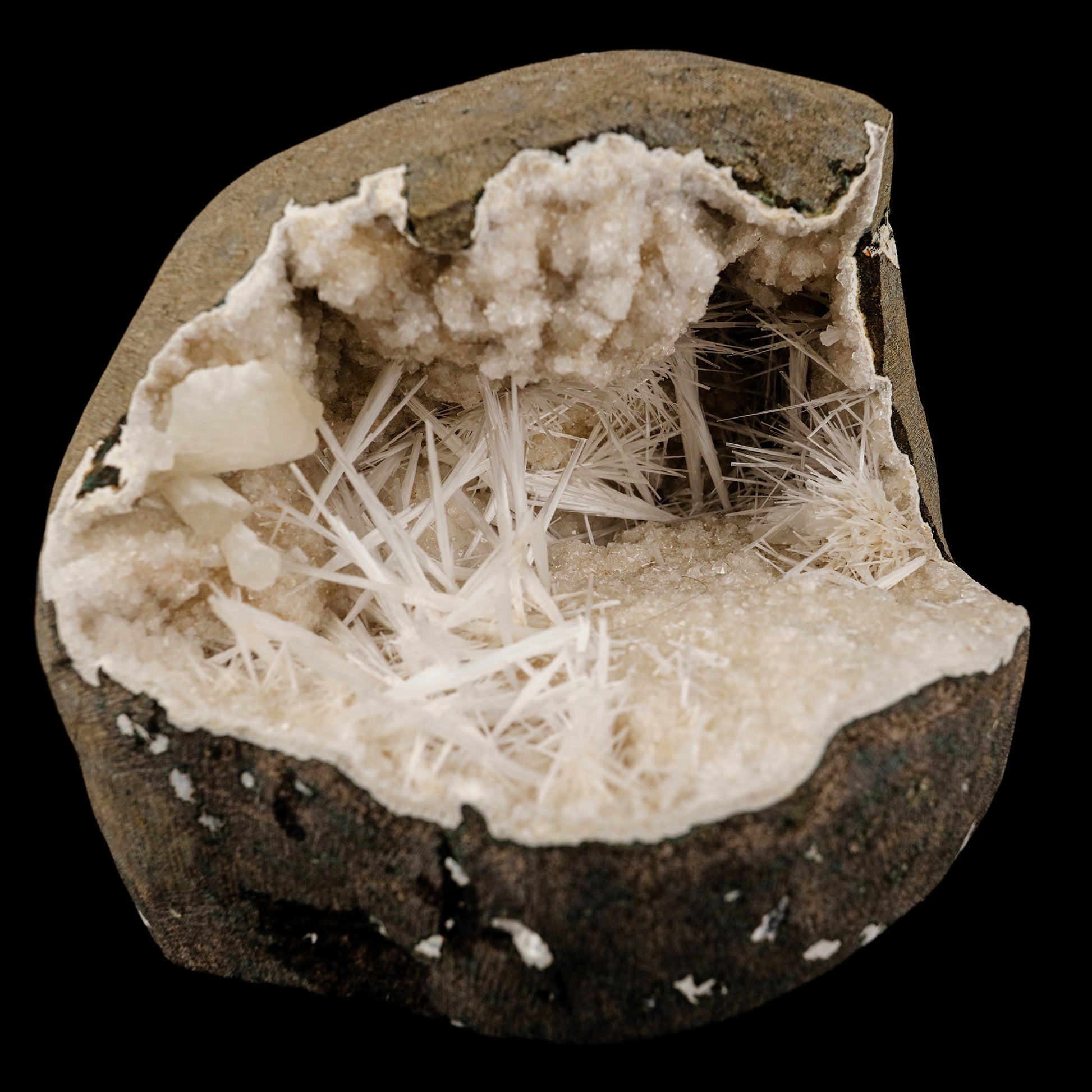 Scolecite Spray Inside Chalcedony Geode Natural Mineral Specimen # B 6142 Scolecite Superb Minerals 