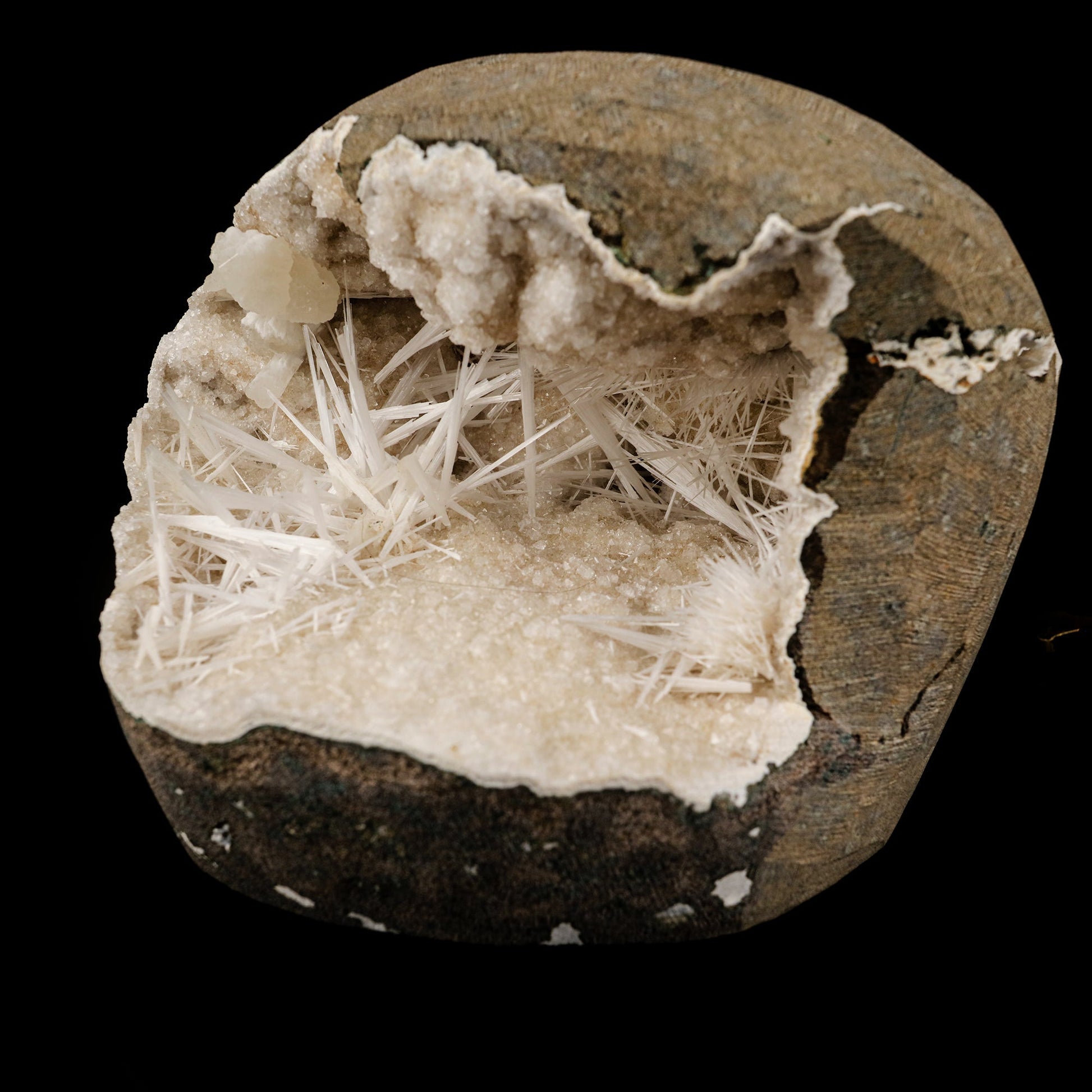 Scolecite Spray Inside Chalcedony Geode Natural Mineral Specimen # B 6142 Scolecite Superb Minerals 
