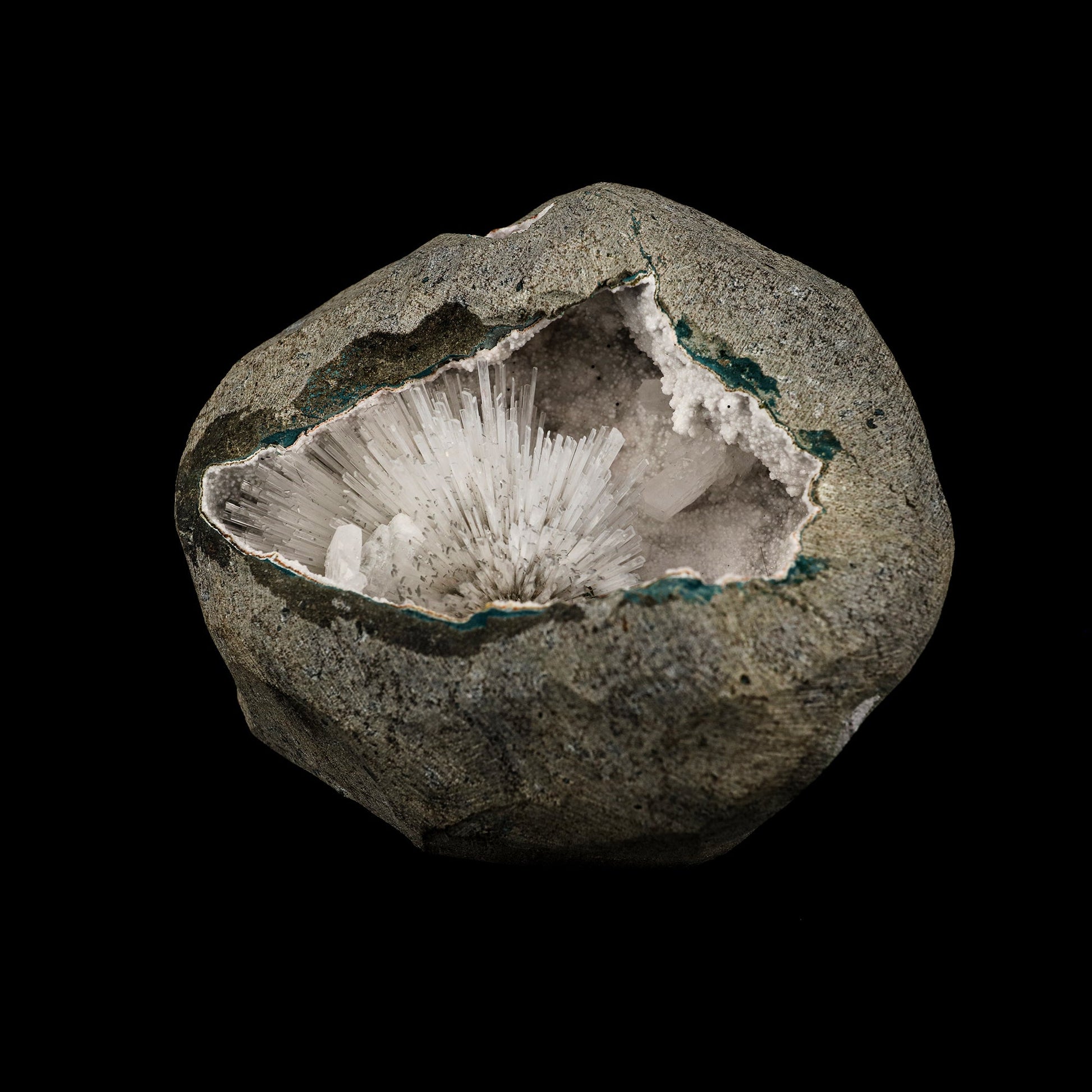 Scolecite Spray Inside Chalcedony Geode Natural Mineral Specimen # B 6165 Scolecite Superb Minerals 