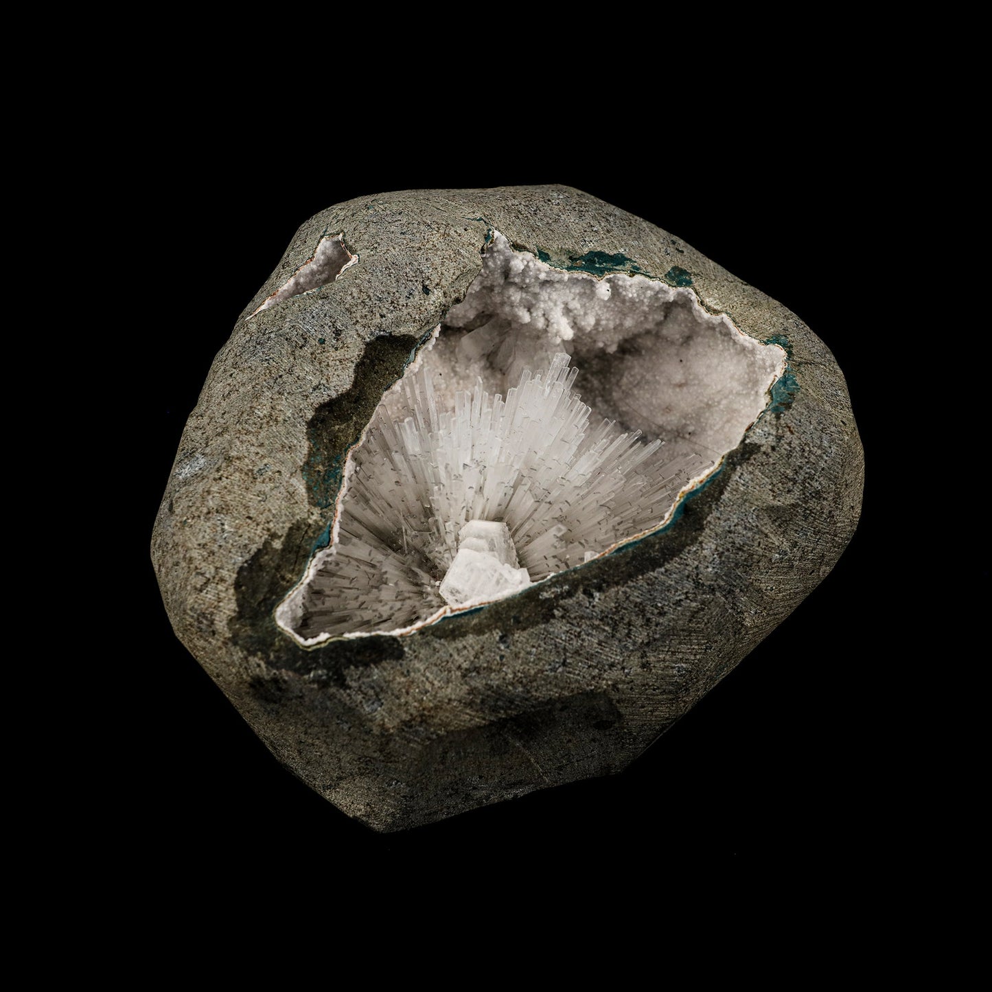 Scolecite Spray Inside Chalcedony Geode Natural Mineral Specimen # B 6165 Scolecite Superb Minerals 