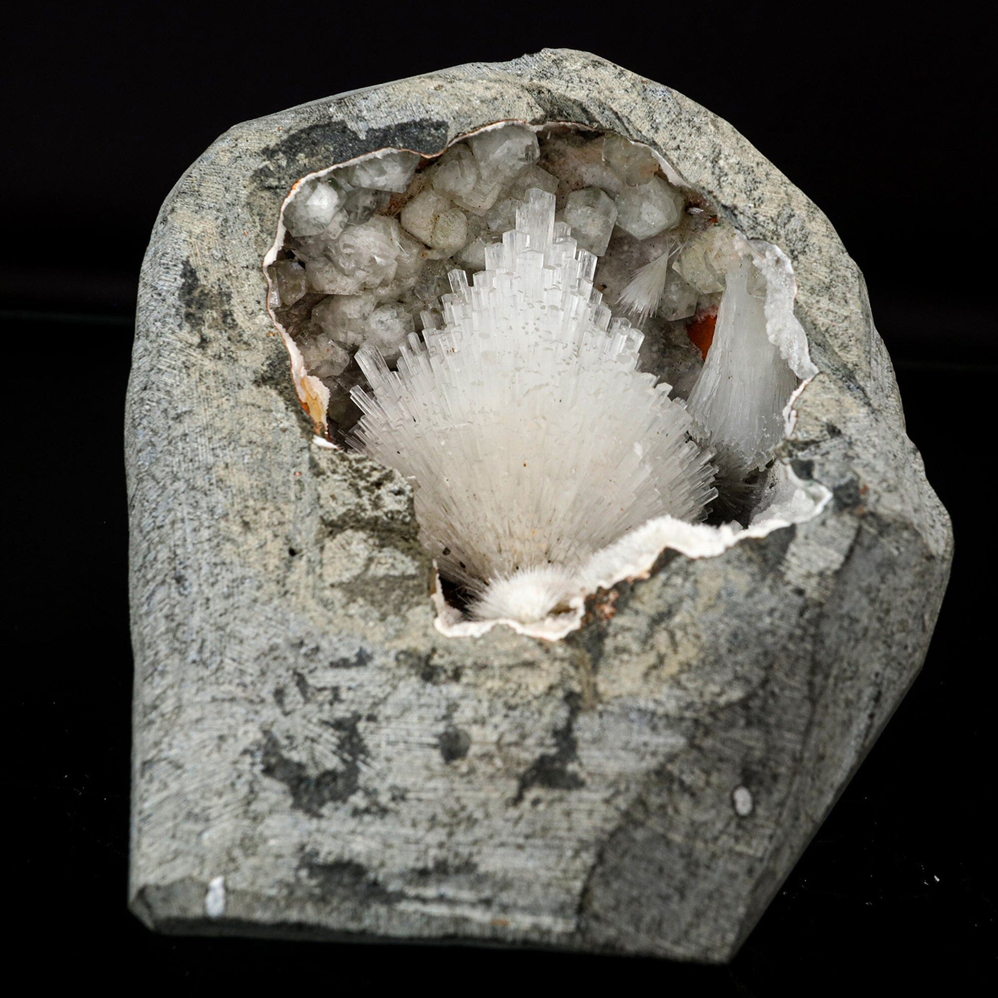 Scolecite Spray Inside Geode Natural Mineral Specimen # B 6717 Scolecite Superb Minerals 