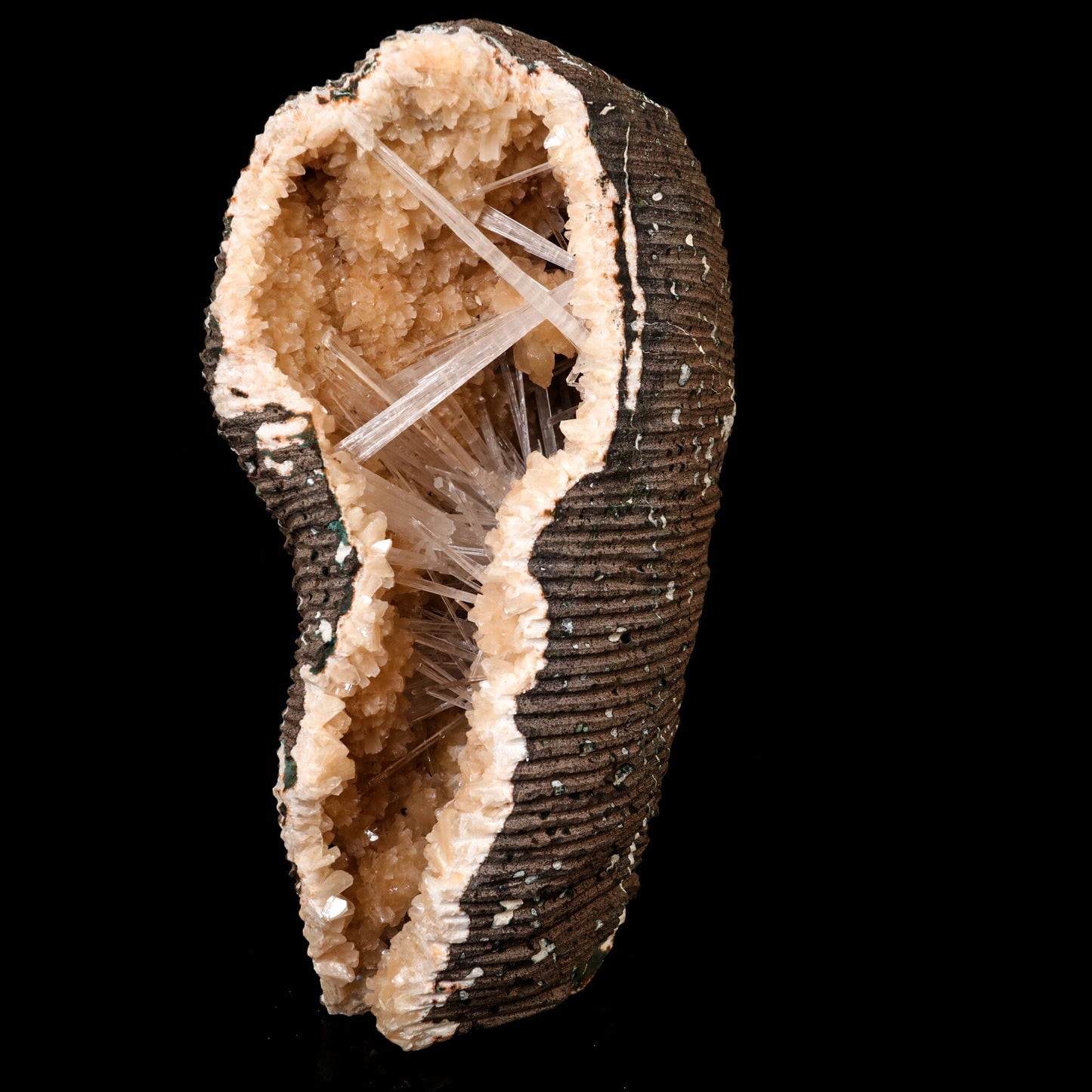 Scolecite Spray Inside Heulandite Geode Free Standing Natural Mineral Specimen # B 6599 Scolecite Superb Minerals 