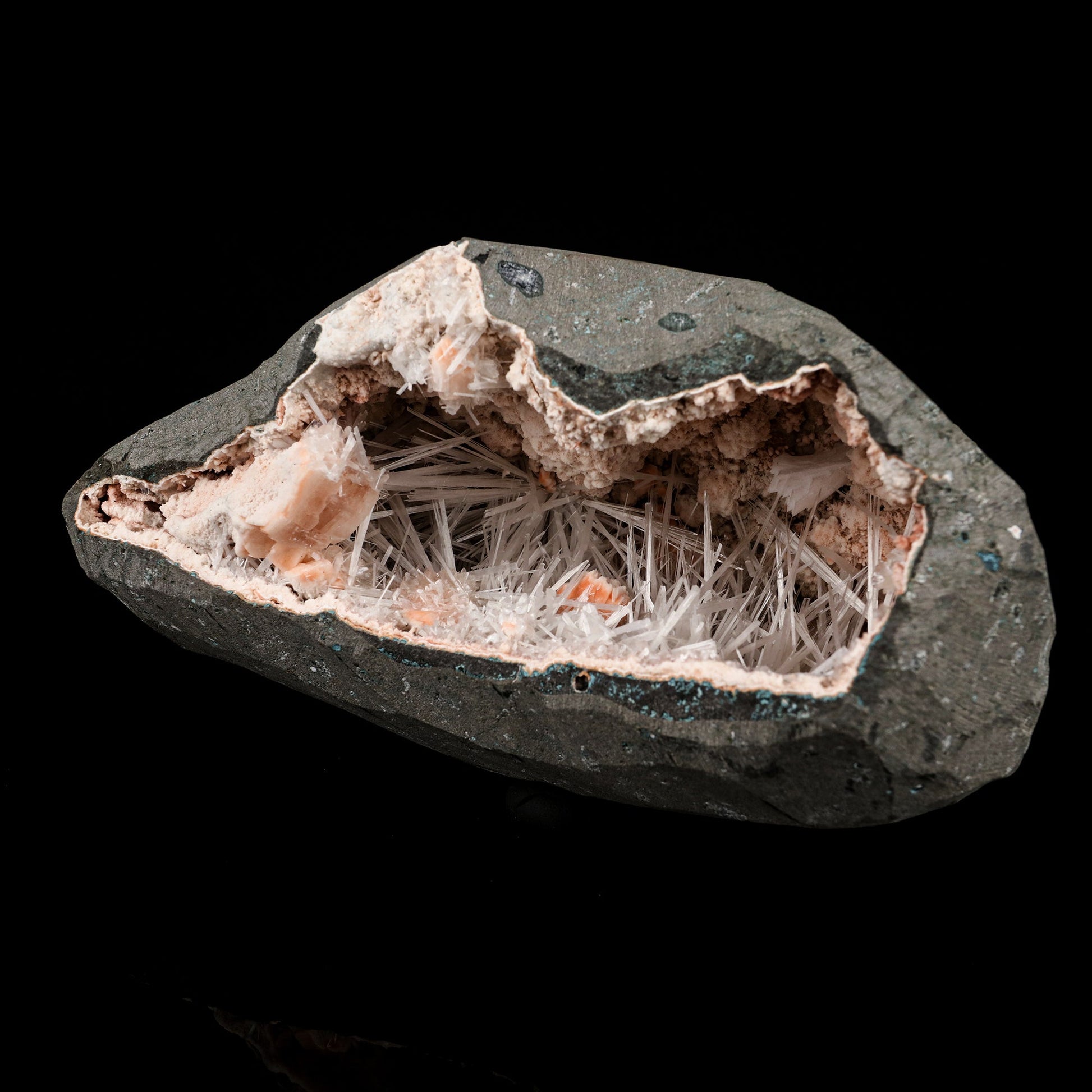 Scolecite Spray inside Heulandite geode Natural Mineral Specimen # B 5493 scolecite Superb Minerals 