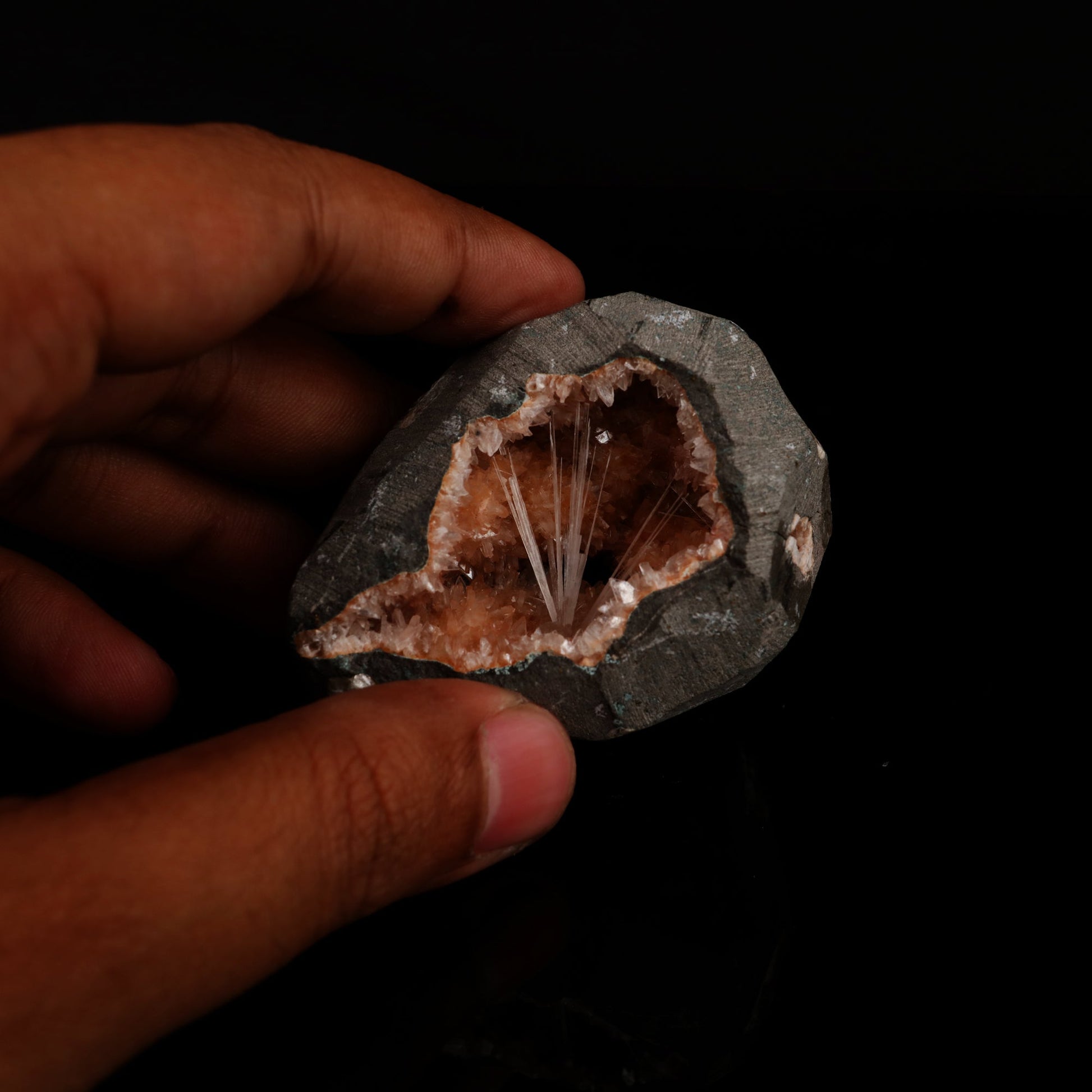 Scolecite Spray inside Heulandite geode Natural Mineral Specimen # B 5499 Scolecite Superb Minerals 