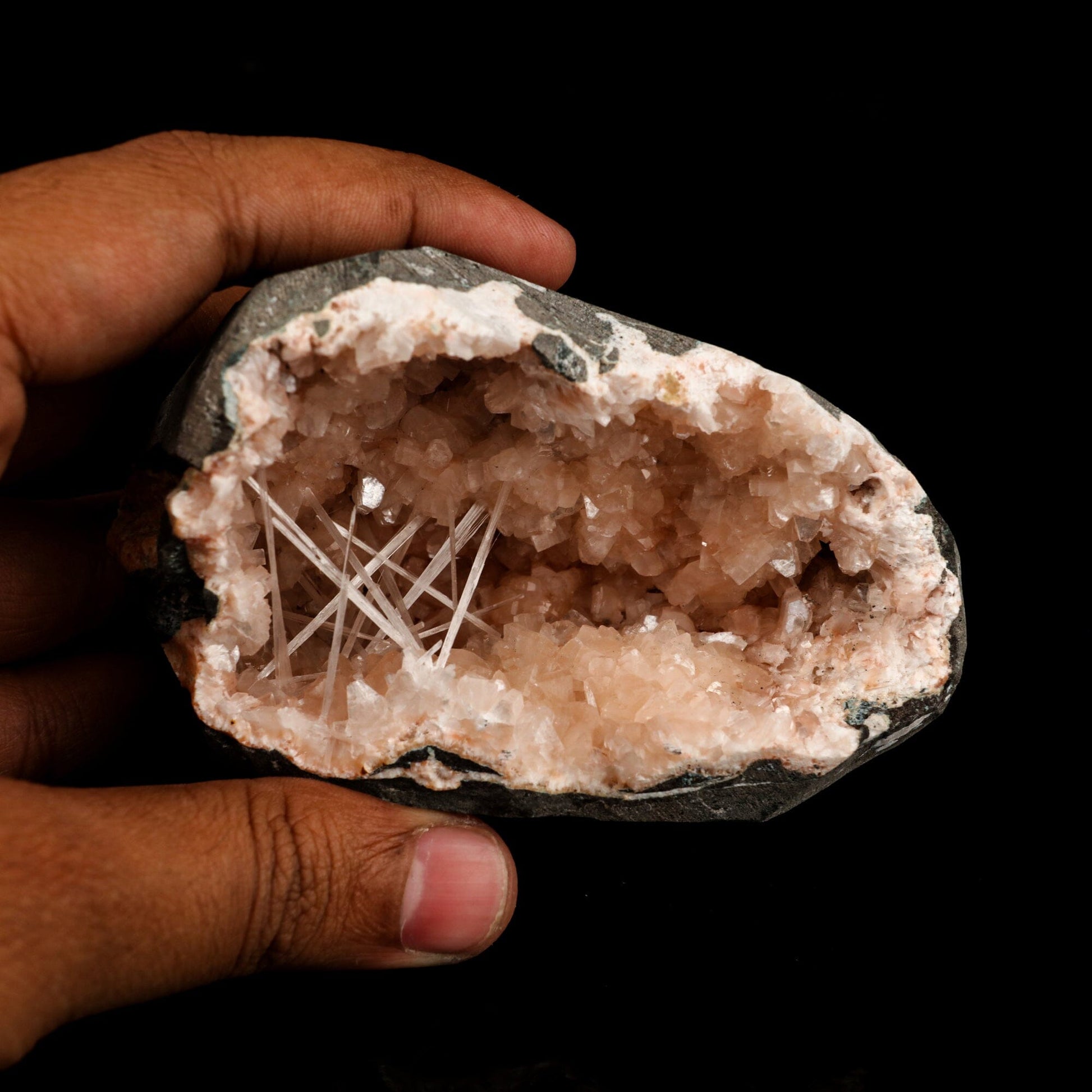 Scolecite Spray Inside Heulandite Geode Natural Mineral Specimen # B 6502 Scolecite Superb Minerals 