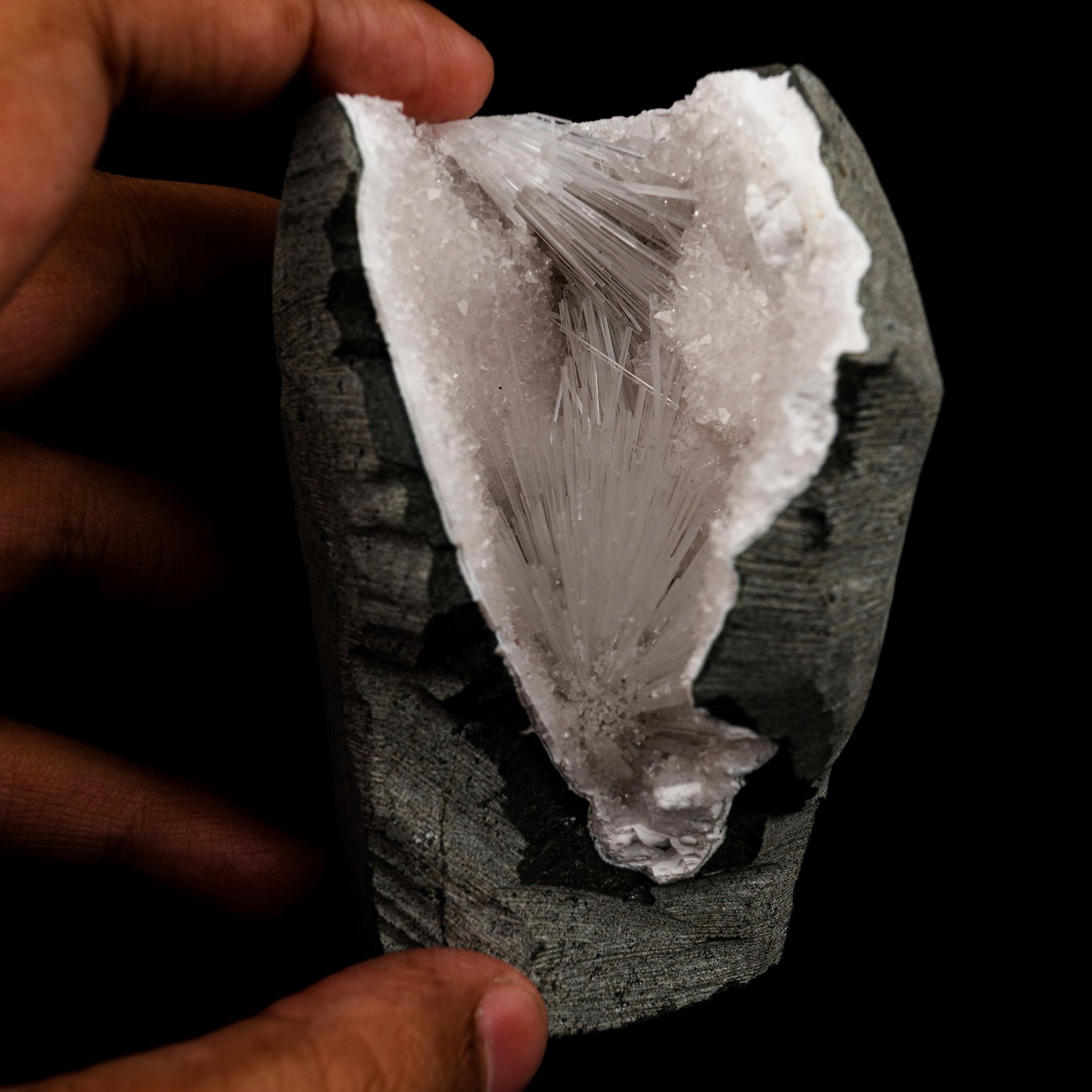 Scolecite Spray Inside MM Quartz Geode Natural Mineral Specimen # B 5655 Scolecite Superb Minerals 
