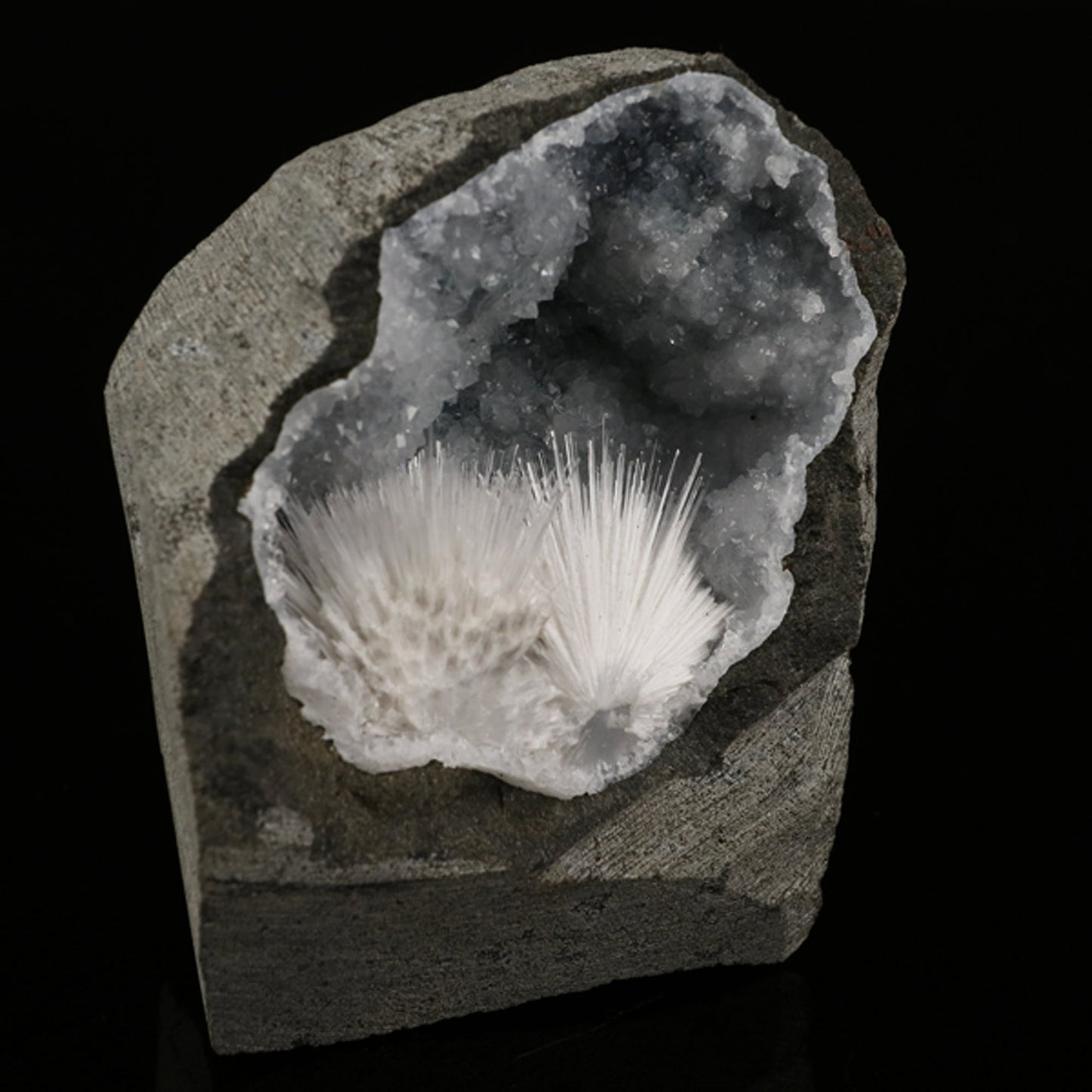 Scolecite Spray Inside MM Quartz Geode Natural Mineral Specimen # B 5921 Scolecite Superb Minerals 