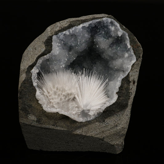 Scolecite Spray Inside MM Quartz Geode Natural Mineral Specimen # B 5921 Scolecite Superb Minerals 