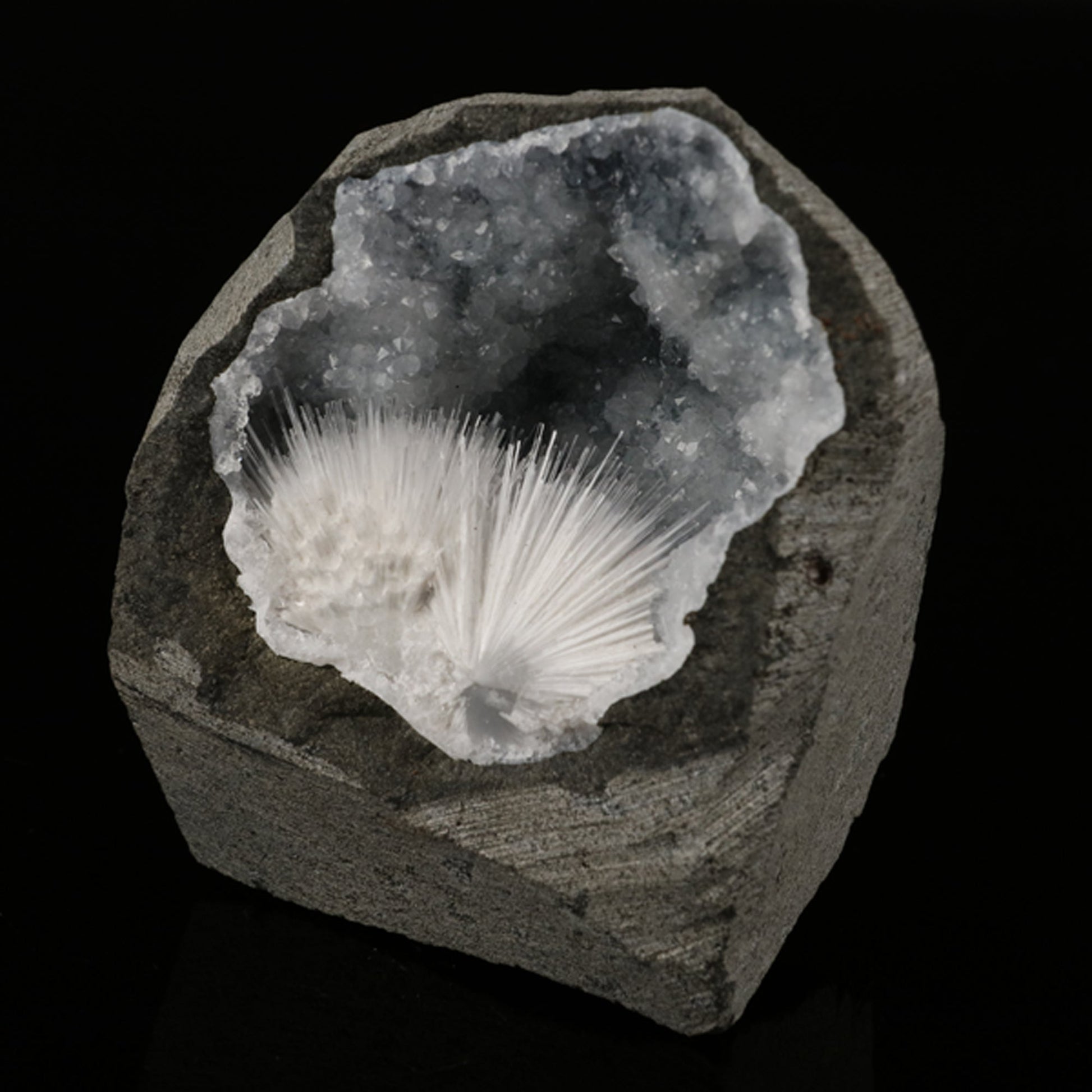 Scolecite Spray Inside MM Quartz Geode Natural Mineral Specimen # B 5921 Scolecite Superb Minerals 