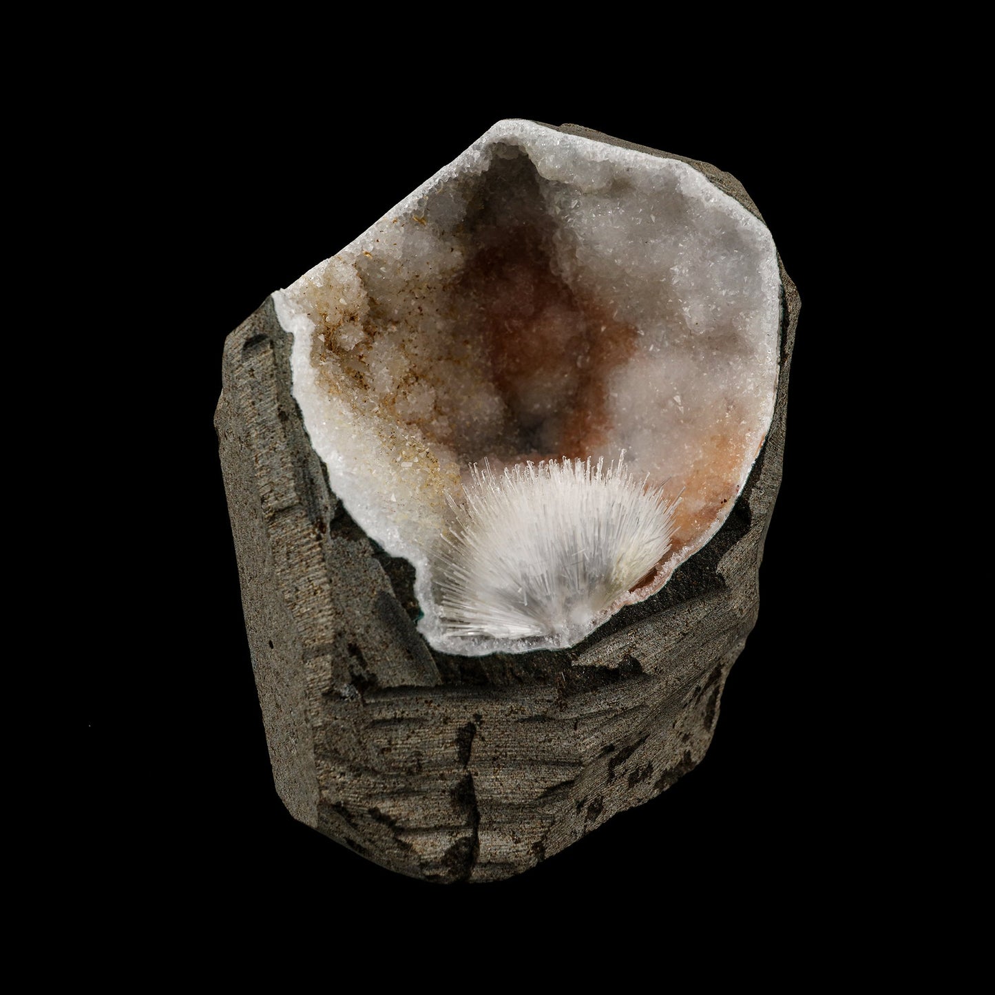 Scolecite Spray Inside MM Quartz Geode Natural Mineral Specimen # B 6078 Scolecite Superb Minerals 