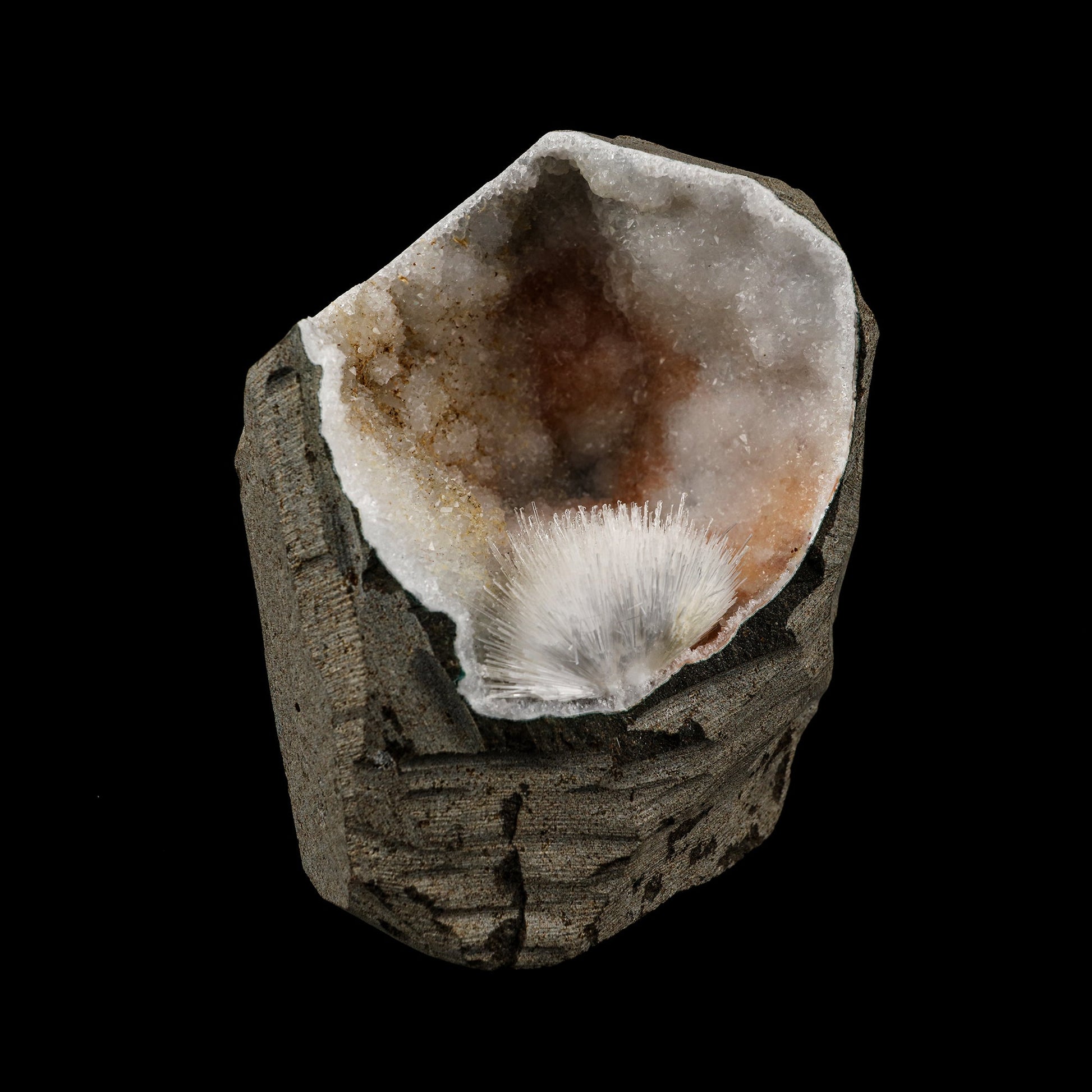 Scolecite Spray Inside MM Quartz Geode Natural Mineral Specimen # B 6078 Scolecite Superb Minerals 